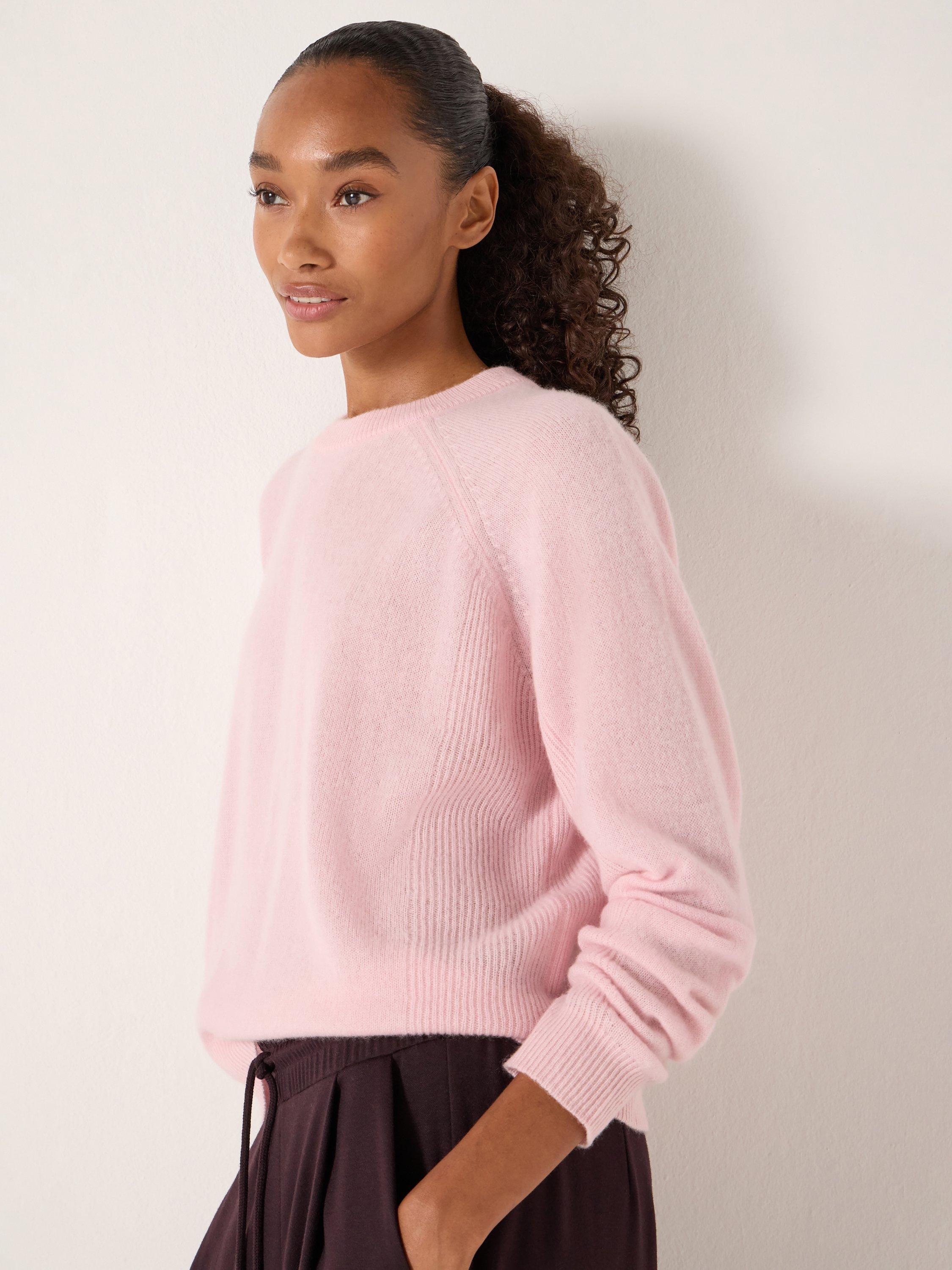 HUSH Jasmine Cashmere Blend Round Neck Jumper, Blush Pink