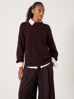 HUSH Lorna Wool Blend Round Neck Jumper, Burgundy Red