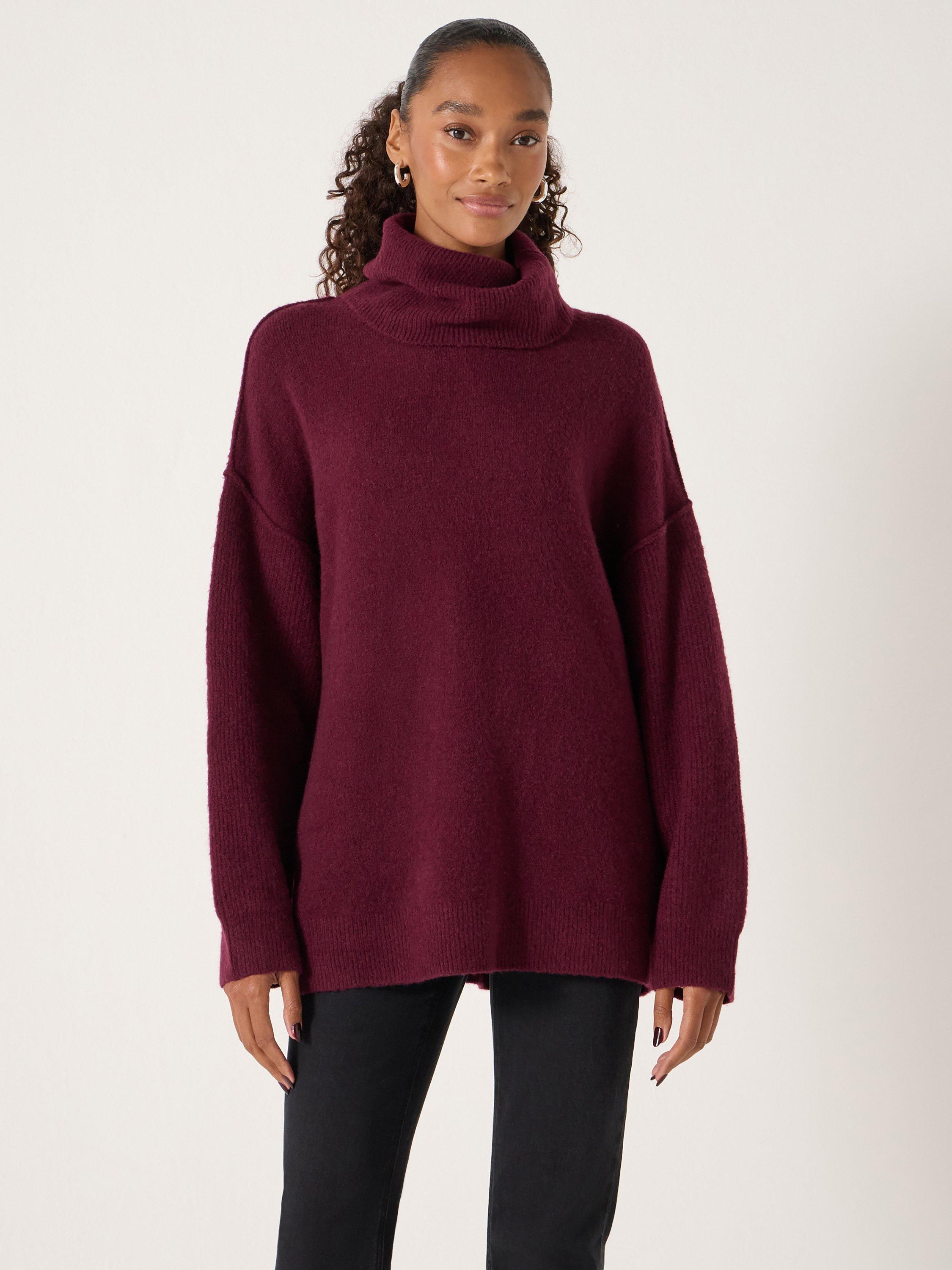 Product image 2 of 5, which shows HUSH Meryl Roll Neck Wool Blend Jumper, Burgundy Red, S-M