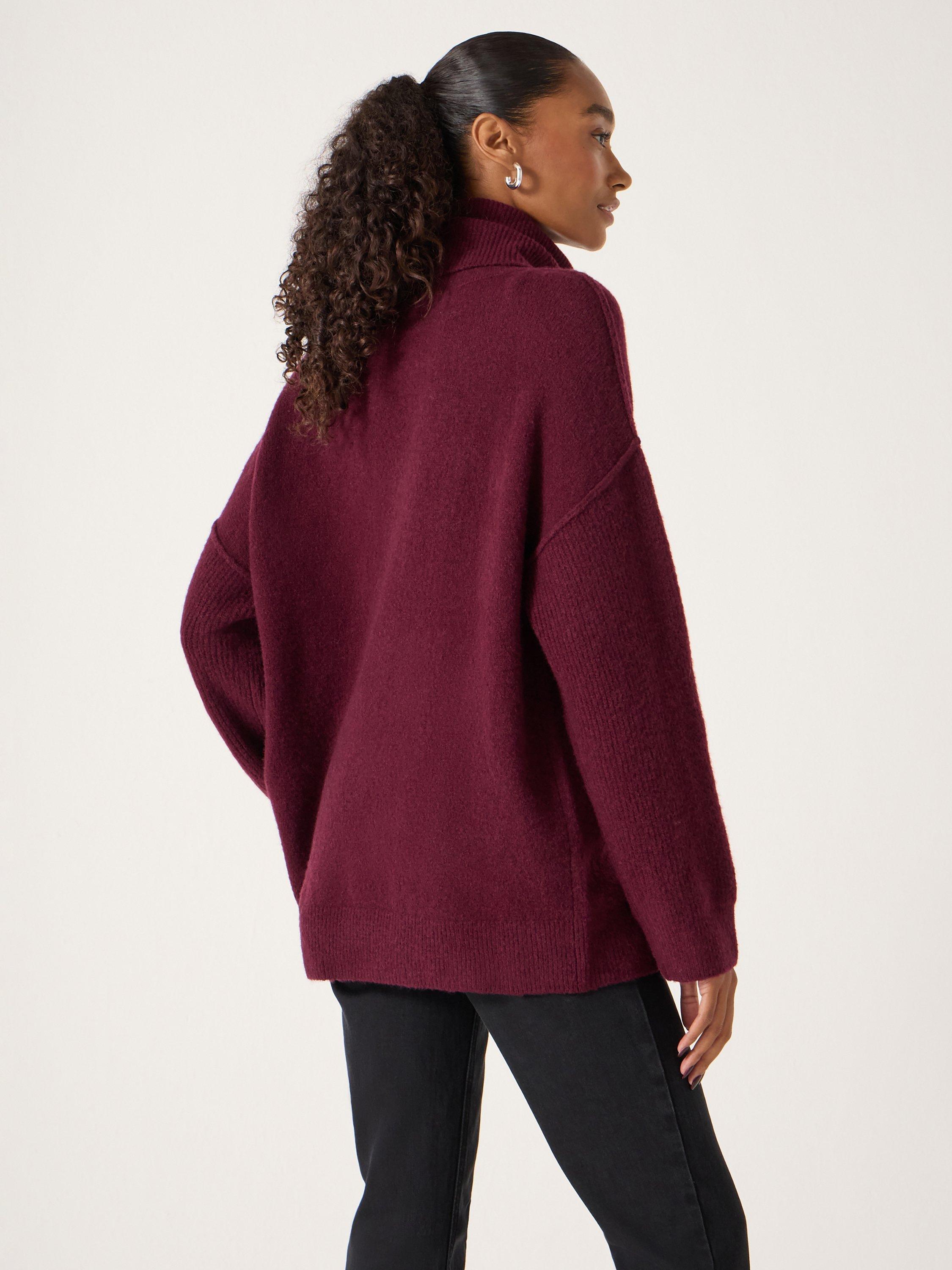 Product image 3 of 5, which shows HUSH Meryl Roll Neck Wool Blend Jumper, Burgundy Red, S-M