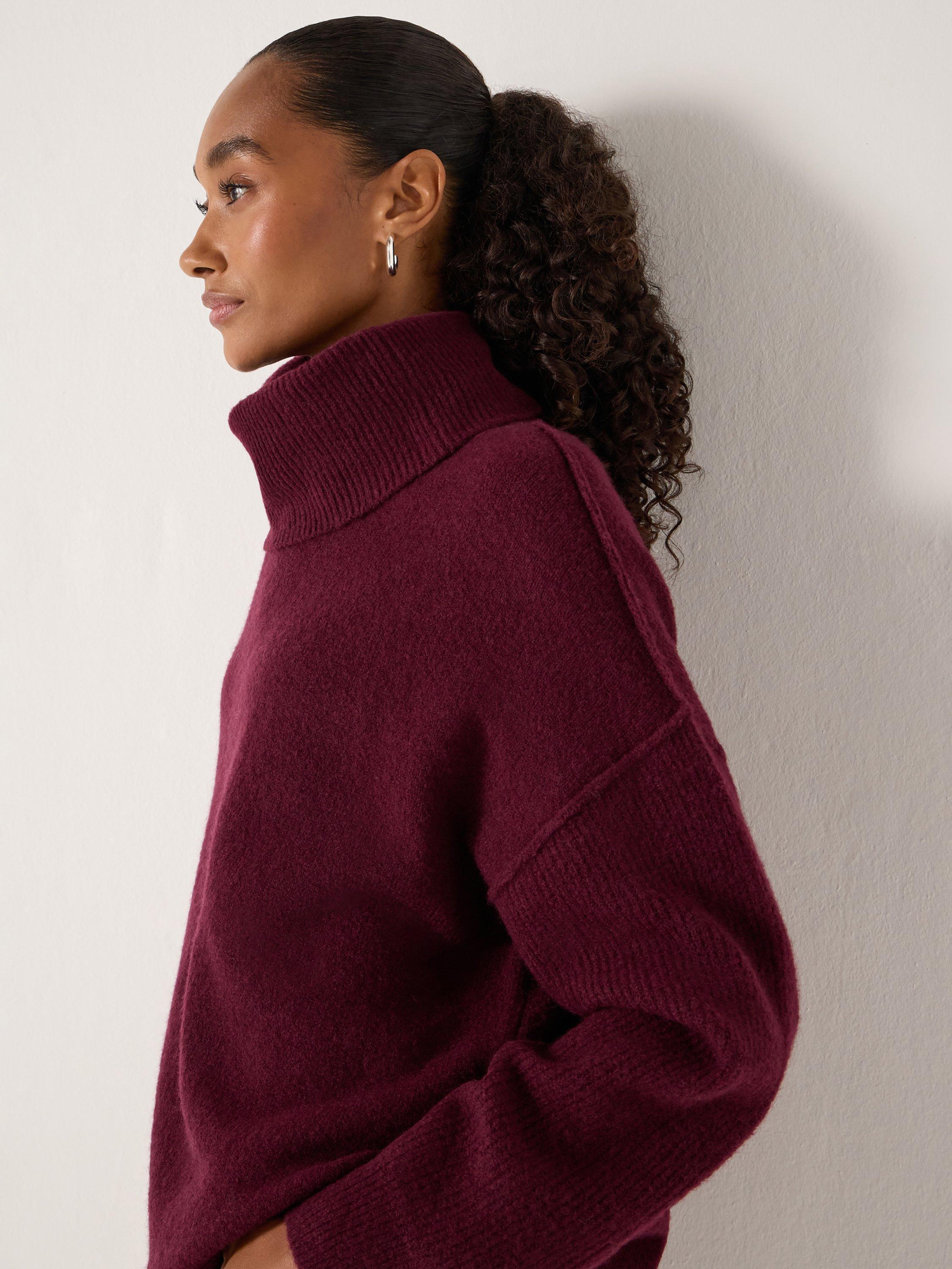 Product image 5 of 5, which shows HUSH Meryl Roll Neck Wool Blend Jumper, Burgundy Red, S-M