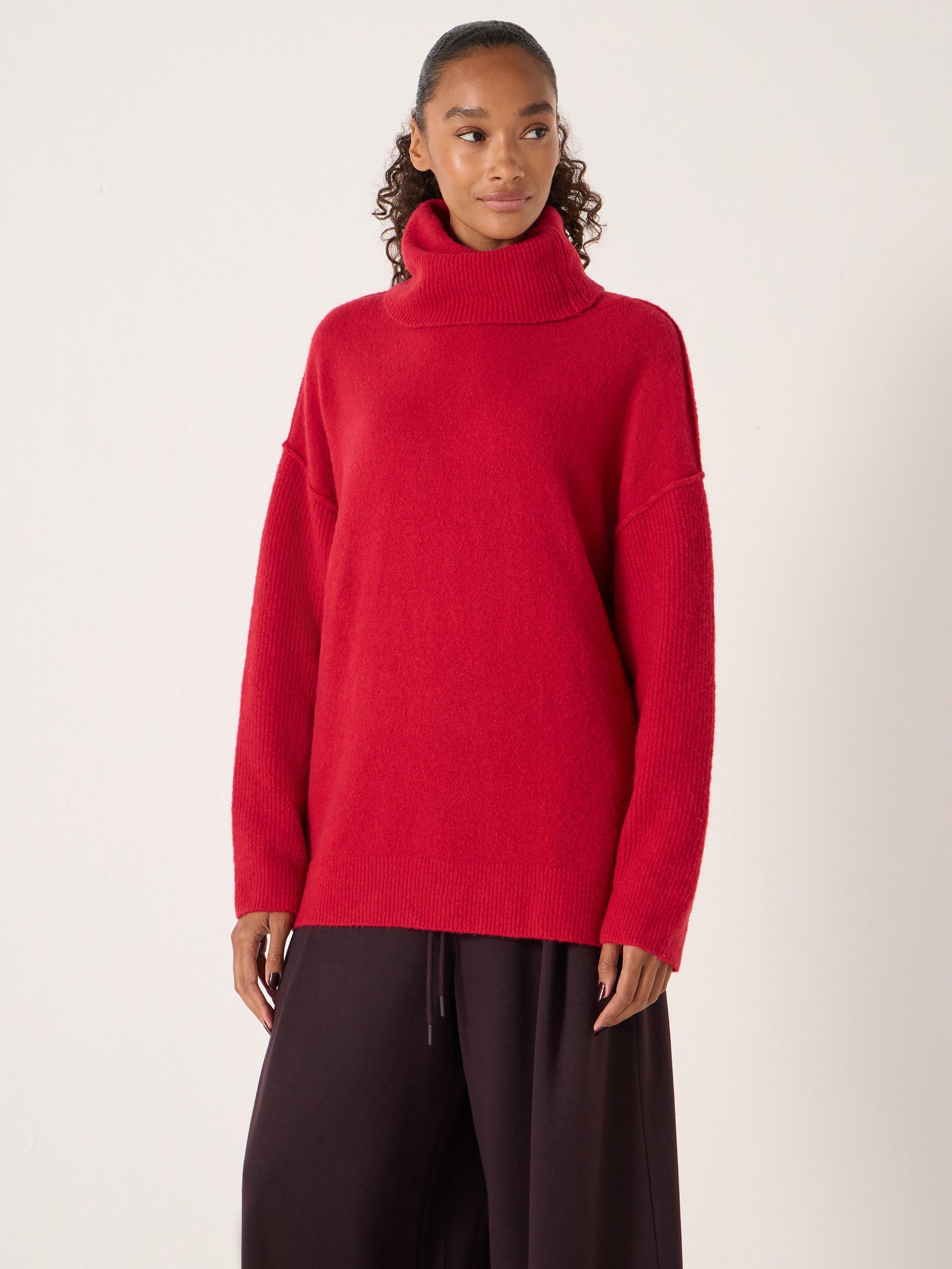 Product image 2 of 6, which shows HUSH Meryl Roll Neck Wool Blend Jumper, Fiery Red, S-M