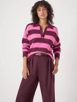 HUSH Striped Wool Blend Rugby Jumper, Burgundy Purple