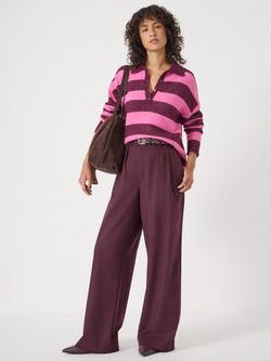 HUSH Striped Wool Blend Rugby Jumper - view 2, Burgundy Purple