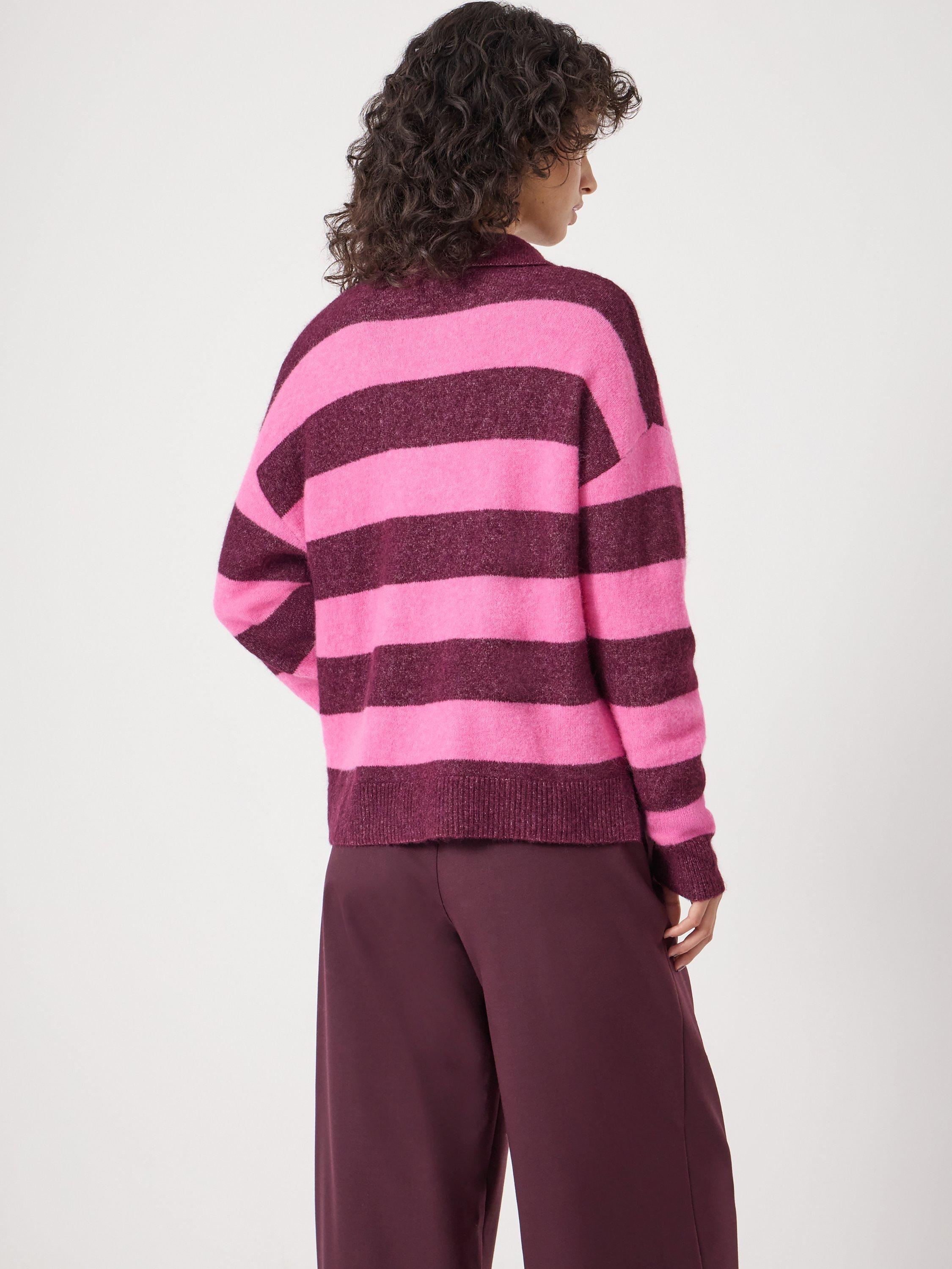 Product image 3 of 5, which shows HUSH Striped Wool Blend Rugby Jumper , Burgundy Purple, L-XL