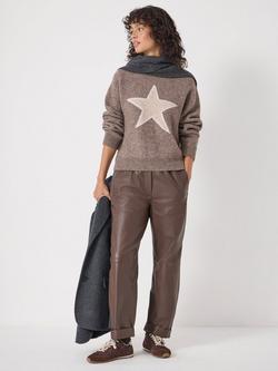 HUSH Wool Blend Star Crew Neck Jumper - view 2, Brown Rice