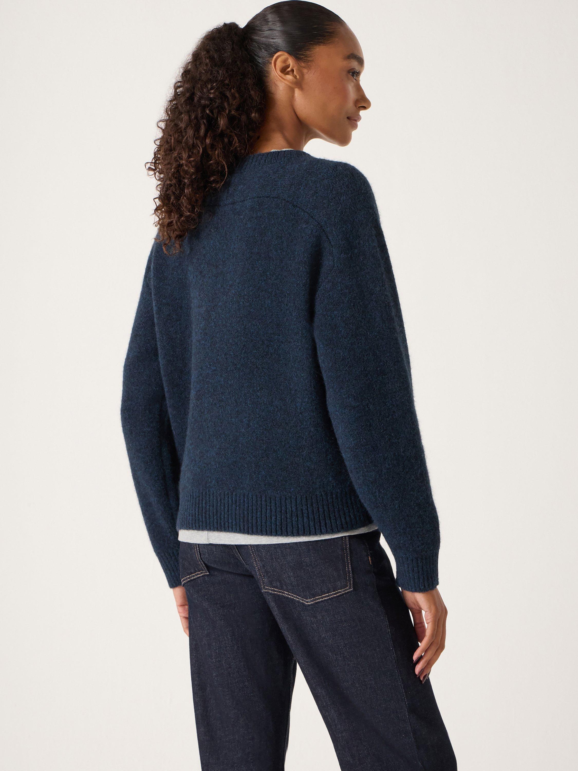 Product image 5 of 5, which shows HUSH Wool Blend Star Crew Neck Jumper, Navy Blue/ Green, M-L