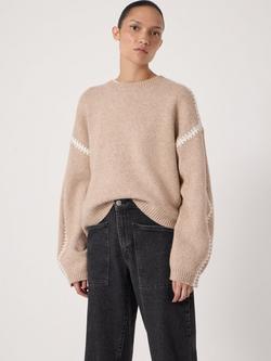 HUSH Whitney Whipstitch Knitted Jumper, Stone White