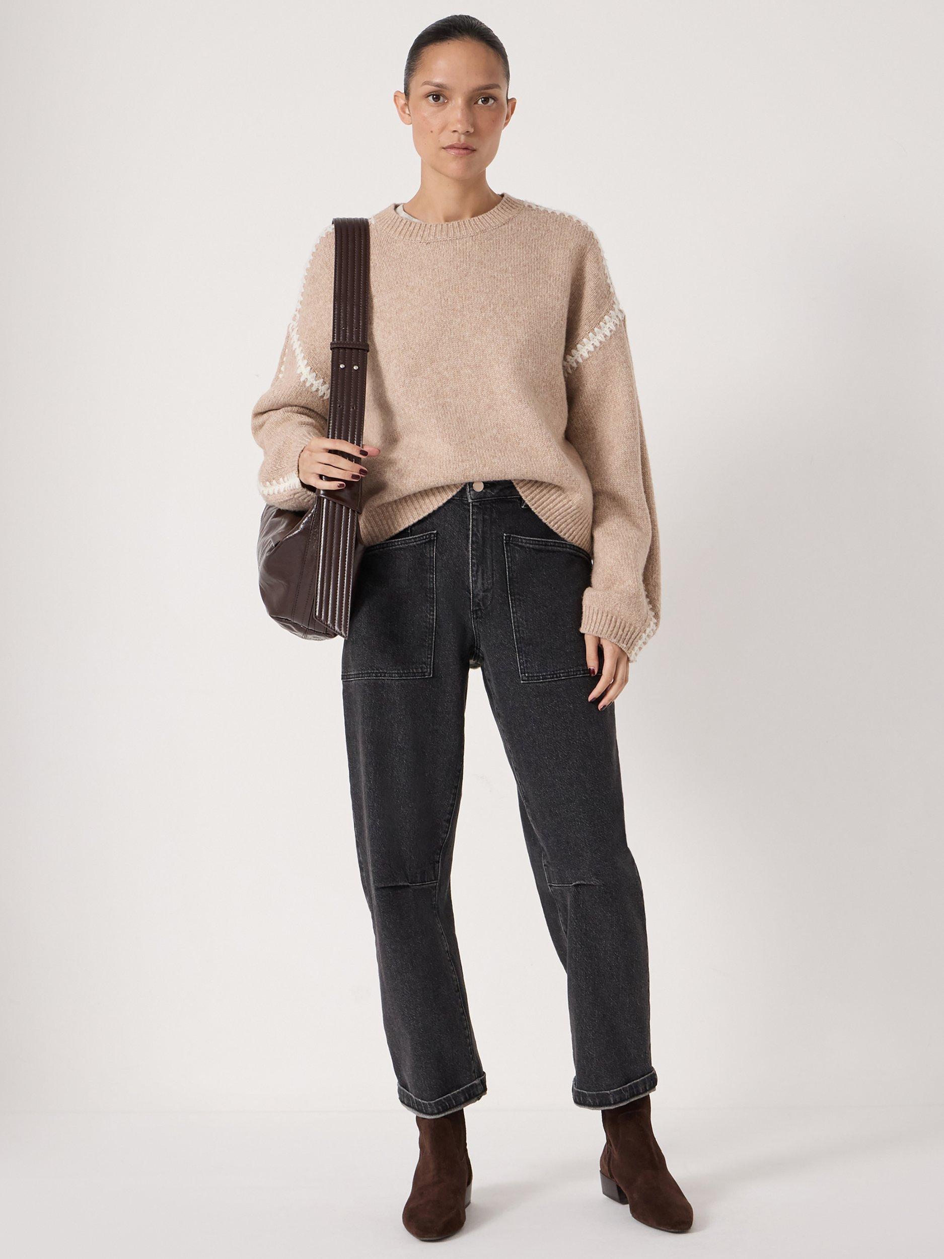 Product image 2 of 6, which shows HUSH Whitney Whipstitch Knitted Jumper, Stone White, L-XL