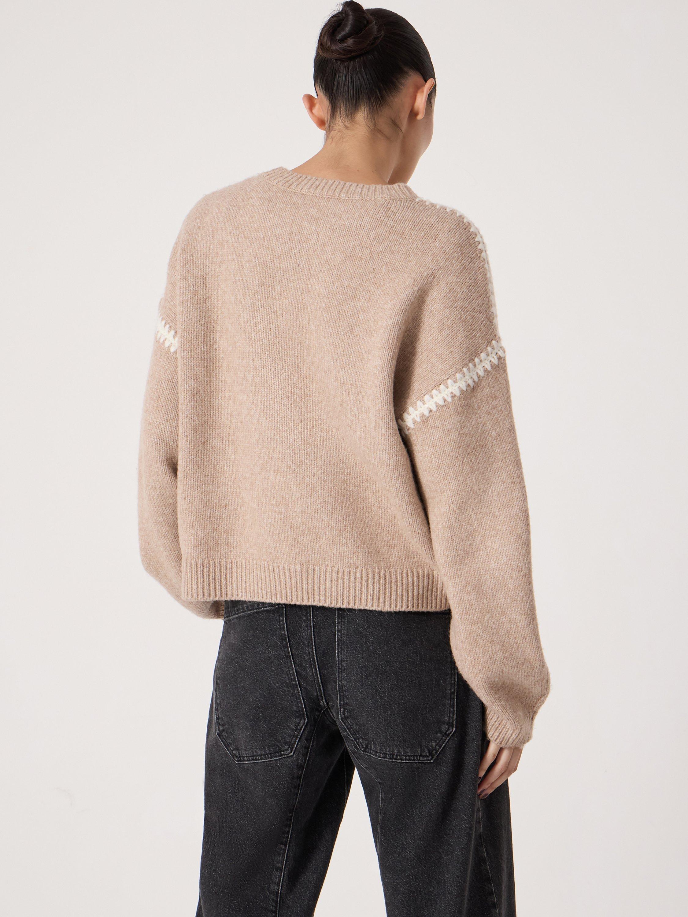 Product image 3 of 6, which shows HUSH Whitney Whipstitch Knitted Jumper, Stone White, L-XL