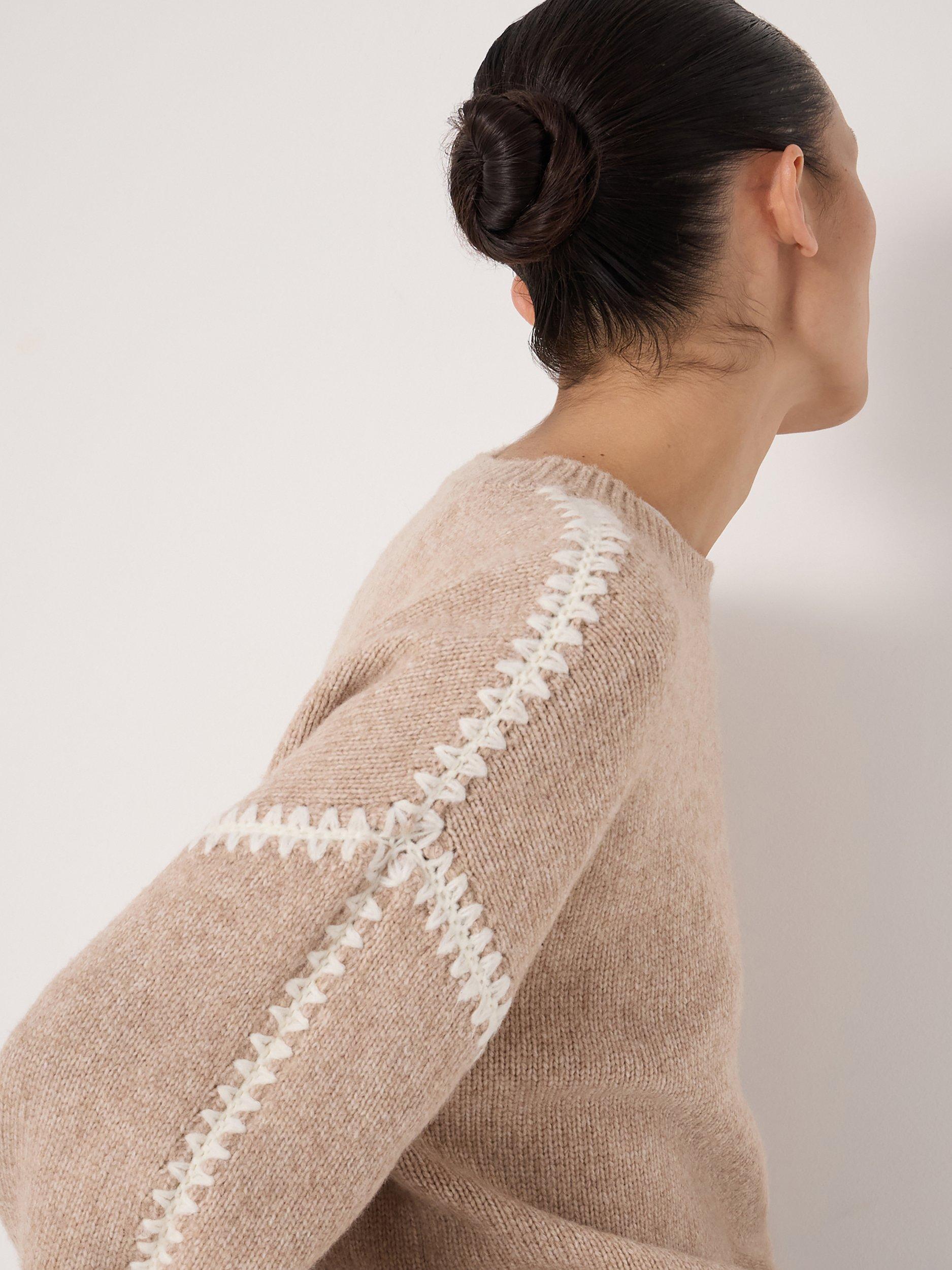 Product image 5 of 6, which shows HUSH Whitney Whipstitch Knitted Jumper, Stone White, L-XL