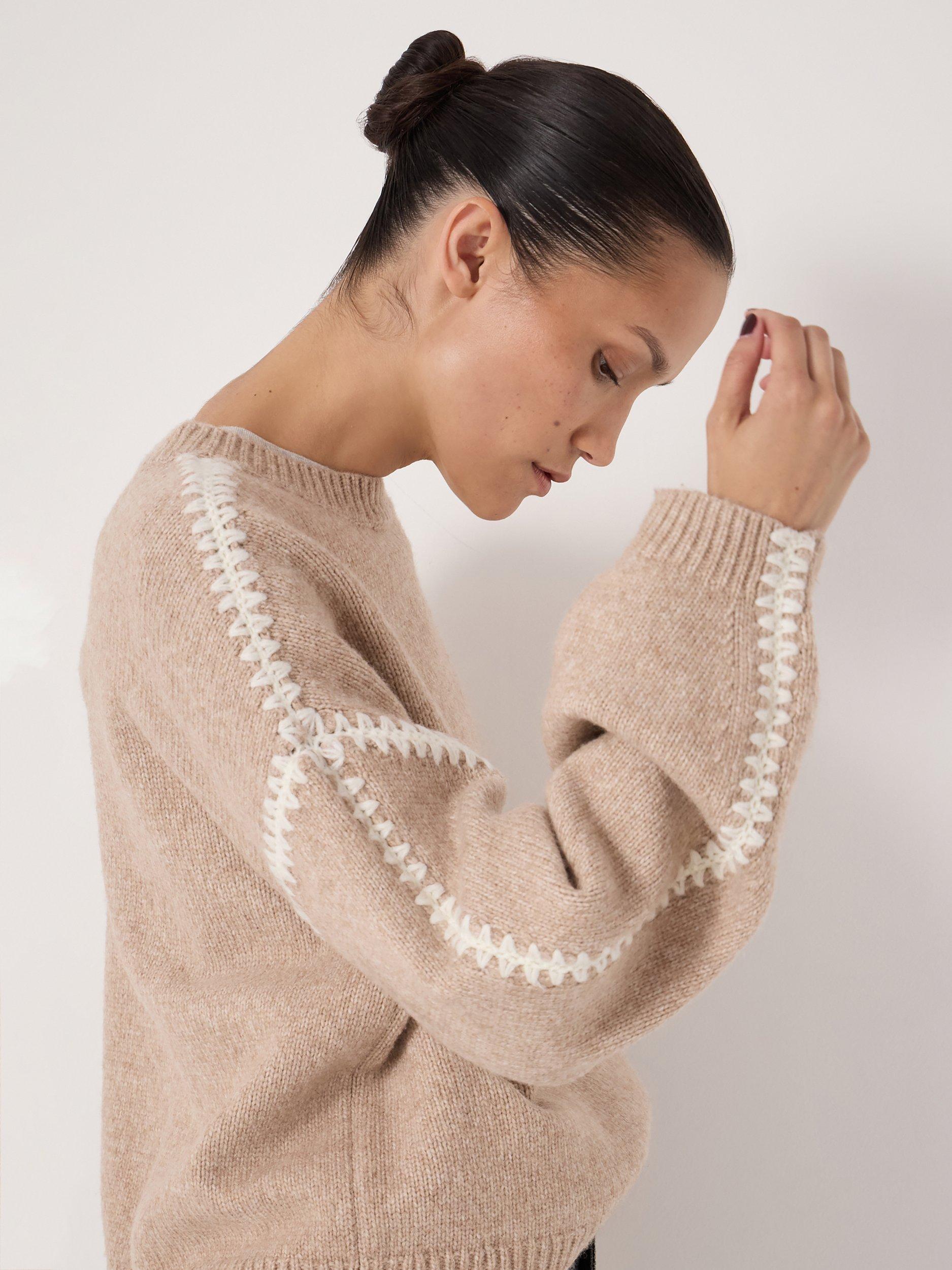 Product image 6 of 6, which shows HUSH Whitney Whipstitch Knitted Jumper, Stone White, L-XL