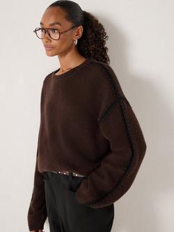 HUSH Whitney Whipstitch Knitted Jumper, Dark Brown