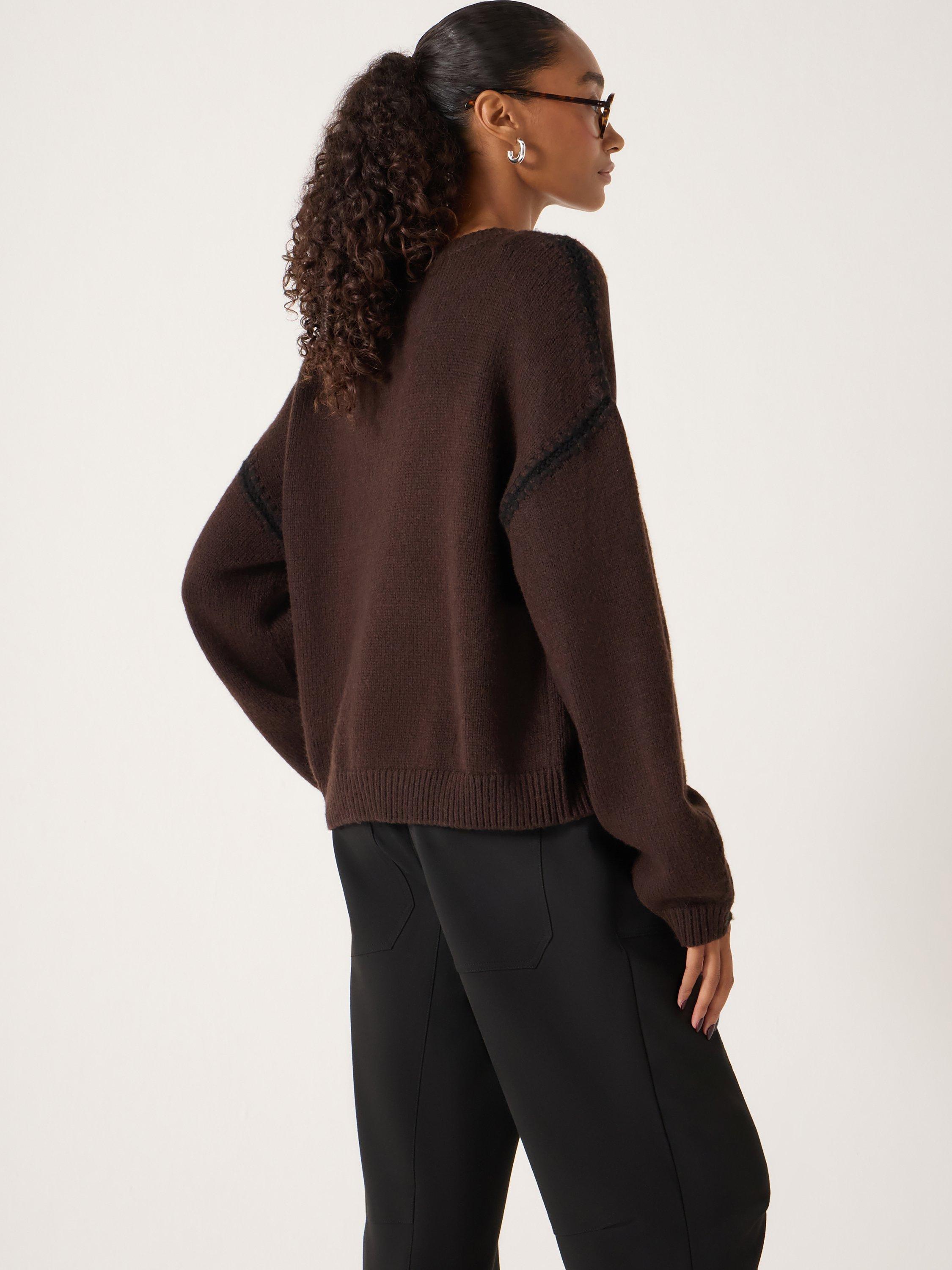 Product image 4 of 4, which shows HUSH Whitney Whipstitch Knitted Jumper, Dark Brown, M/L