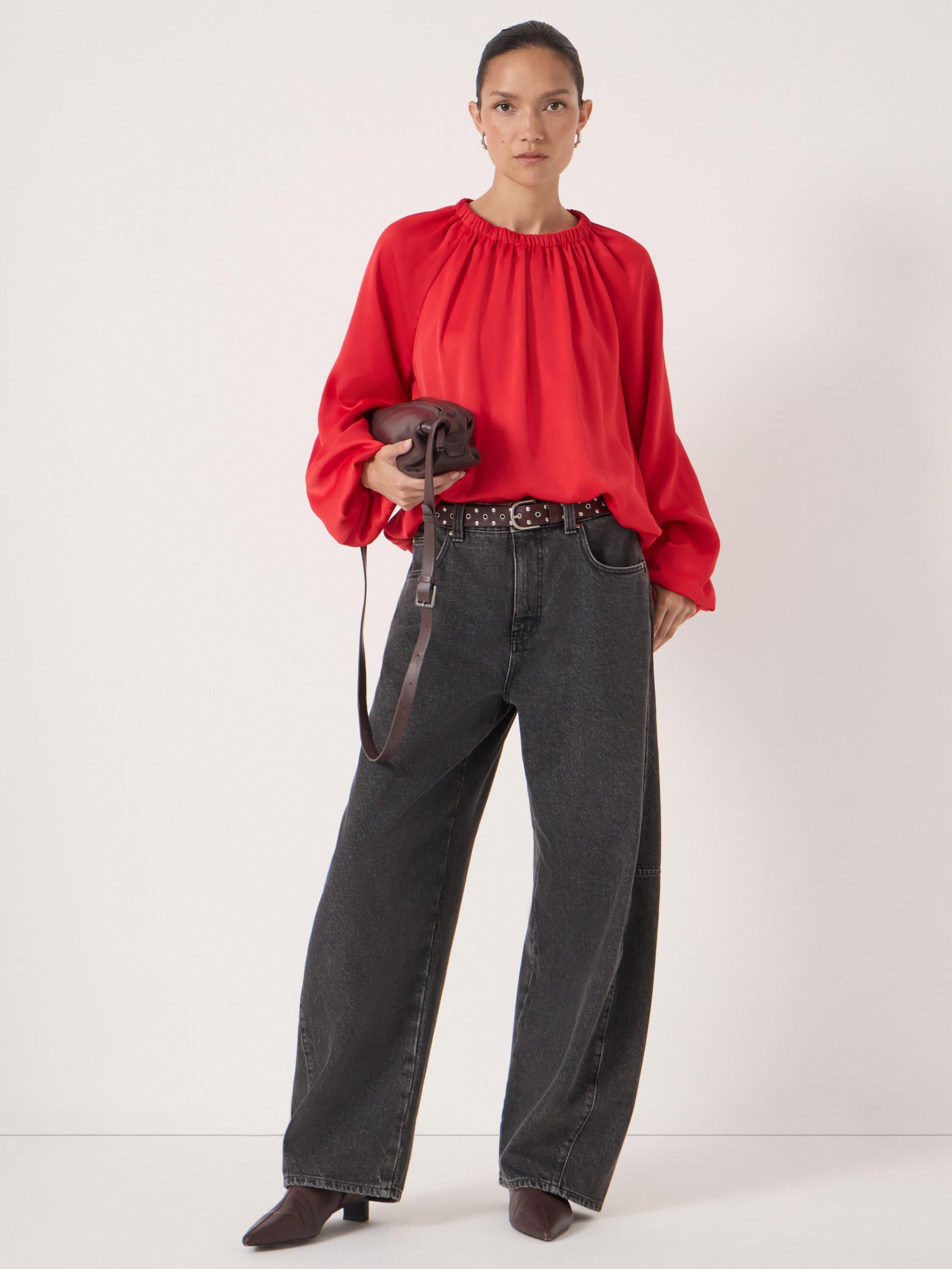 Product image 1 of 5, which shows HUSH Balloon Sleeve Blouse, Fiery Red, L-XL