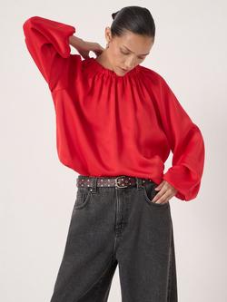 HUSH Balloon Sleeve Blouse, Fiery Red - view 2, Fiery Red