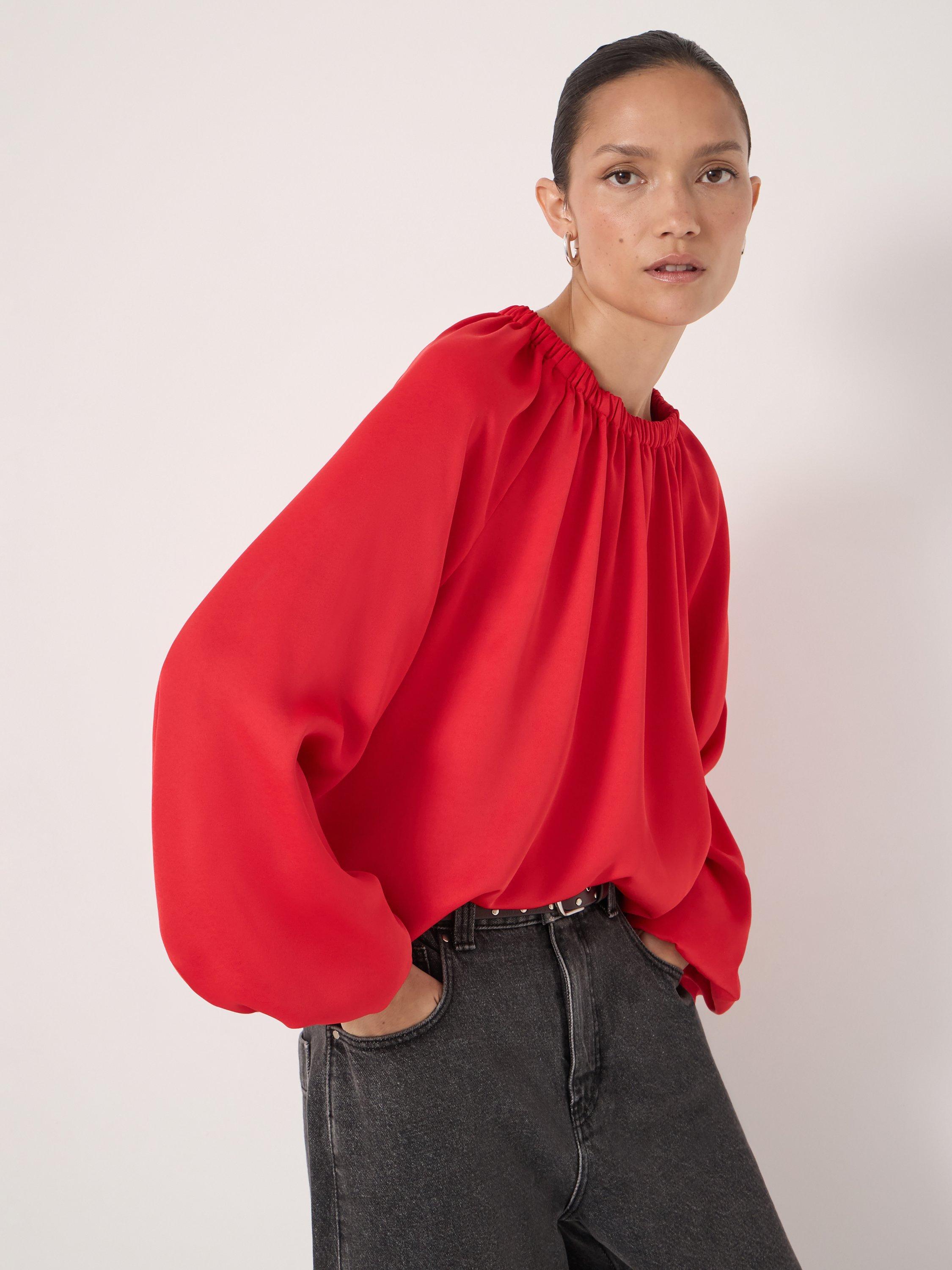 Product image 3 of 5, which shows HUSH Balloon Sleeve Blouse, Fiery Red, L-XL