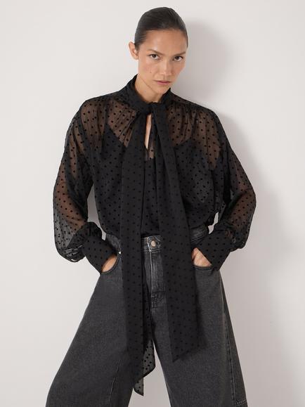 HUSH Long Sleeve Polka Dot Blouse, Black - view 2, Black