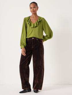 HUSH Ruffle Neck Top, Light Olive Green, Light Olive Green