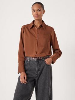 HUSH Long Sleeve Satin Shirt, Toffee Brown, Toffee Brown