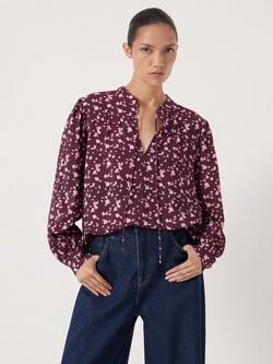HUSH V Neck Floral Print Blouse, Purple, Purple