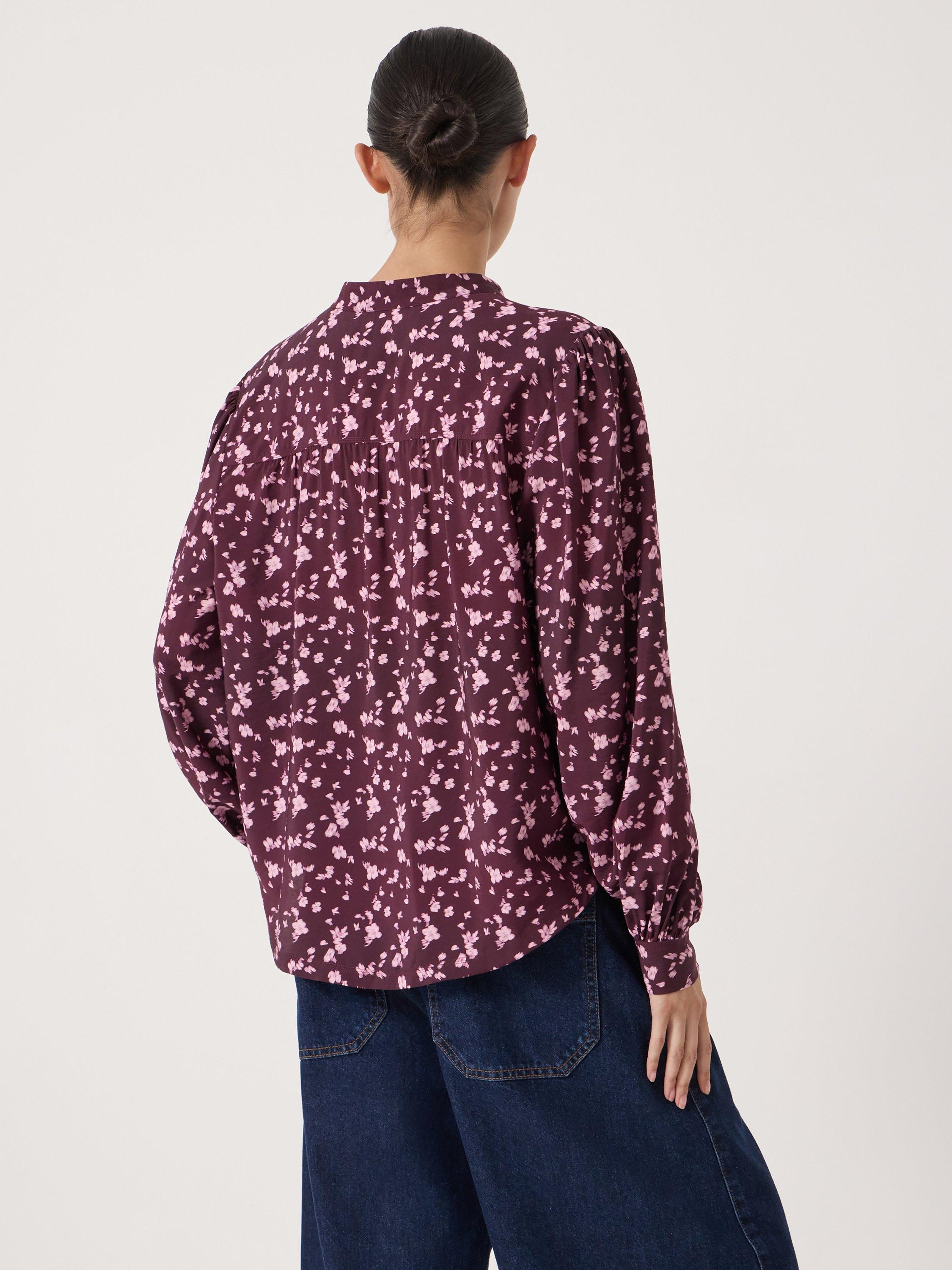 Product image 5 of 5, which shows HUSH V Neck Floral Print Blouse, Purple, XS-S