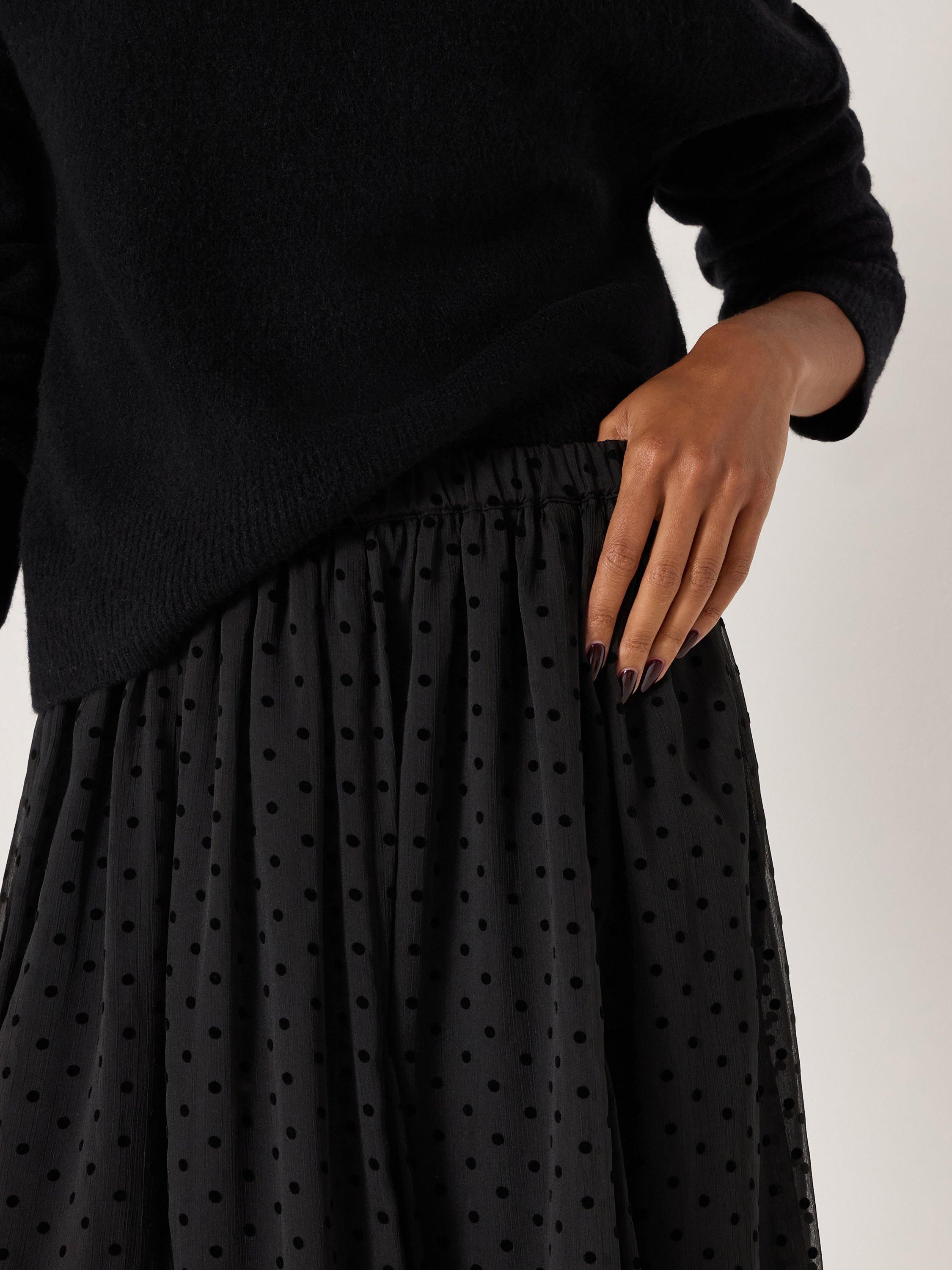Product image 3 of 5, which shows HUSH Asymmetric Polka Dot Midi Skirt, Black, L