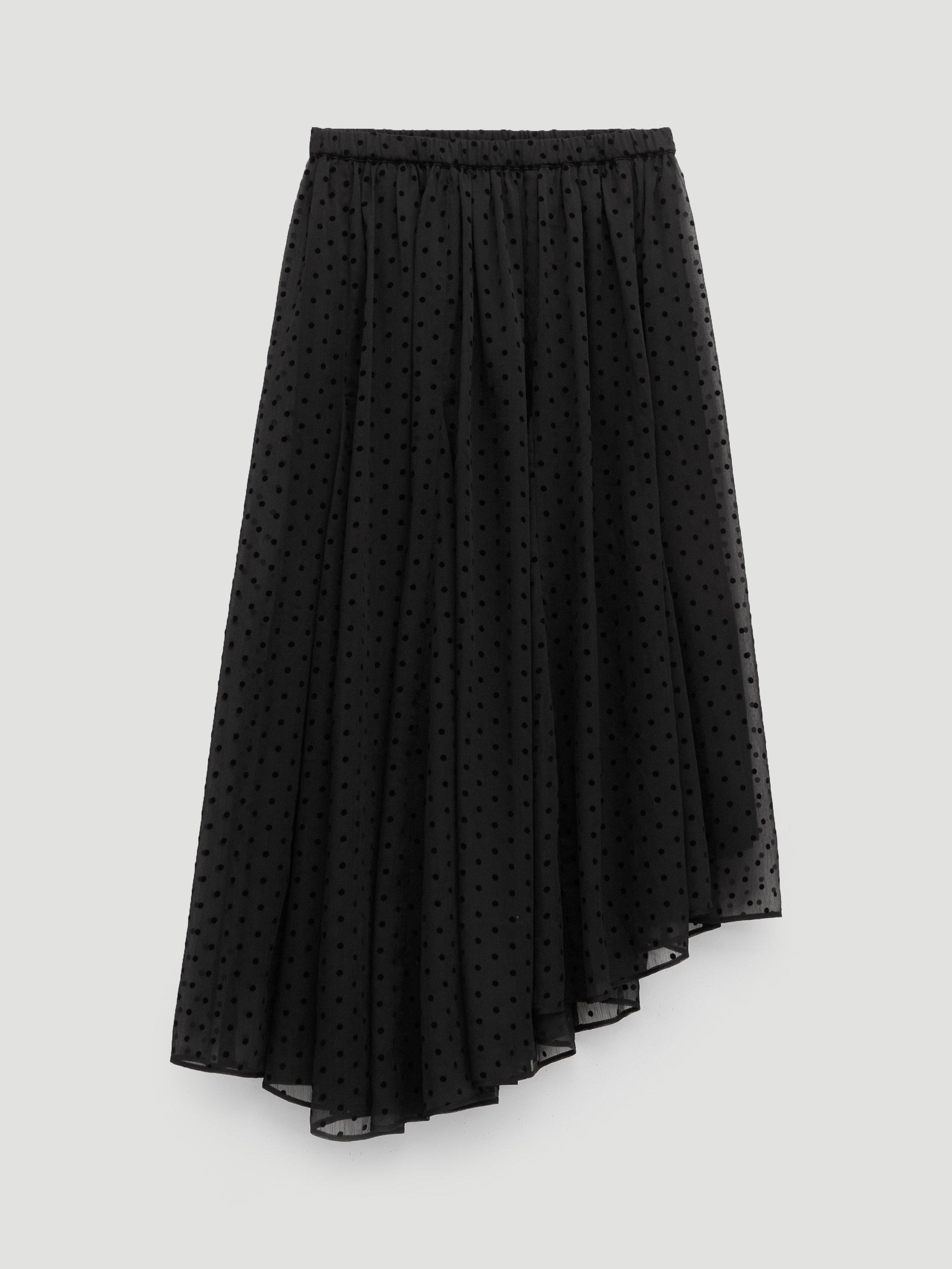 Product image 4 of 5, which shows HUSH Asymmetric Polka Dot Midi Skirt, Black, L
