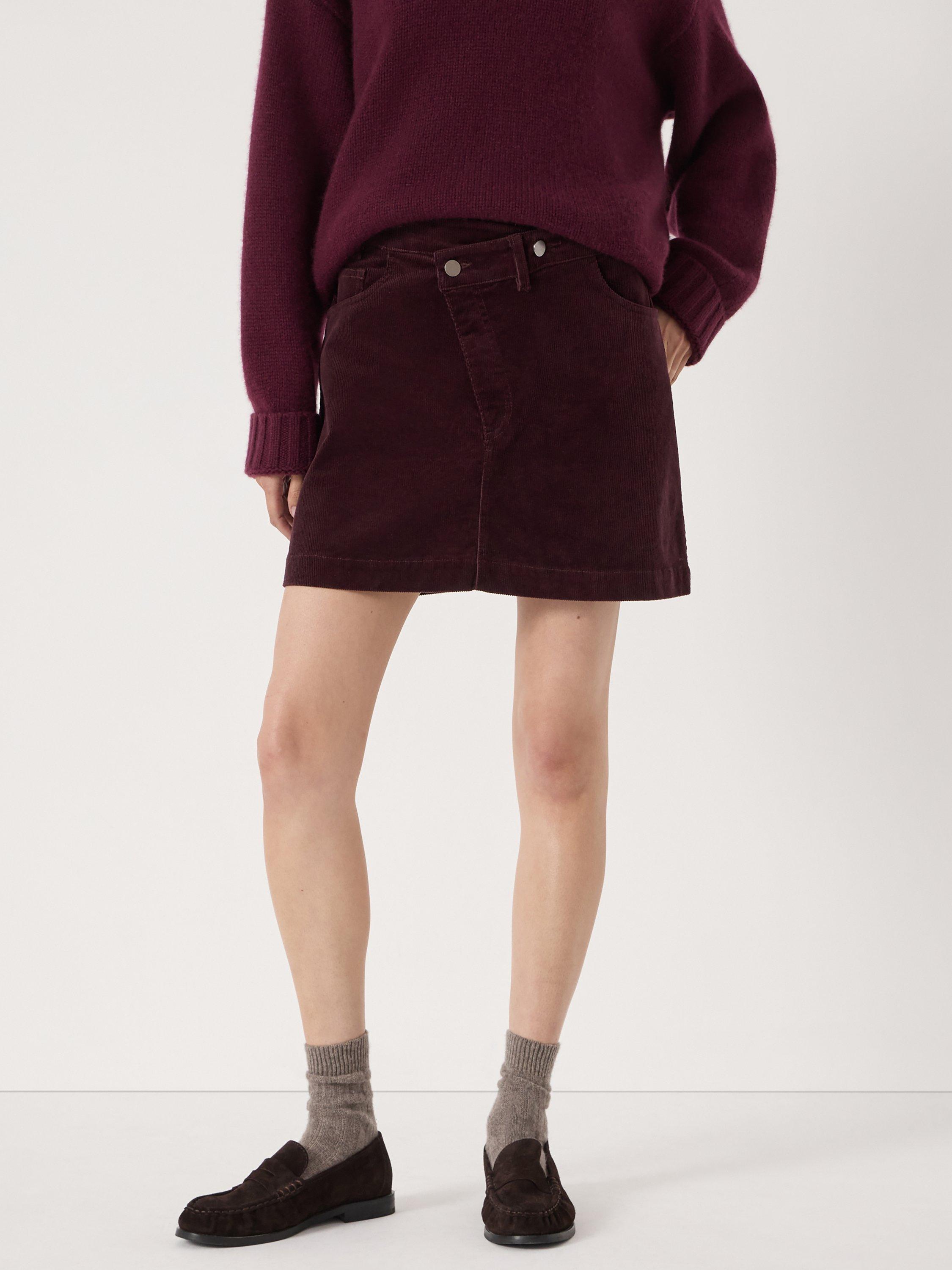 Product image 1 of 5, which shows HUSH Corduroy Mini Skirt, Burgundy Purple, 10