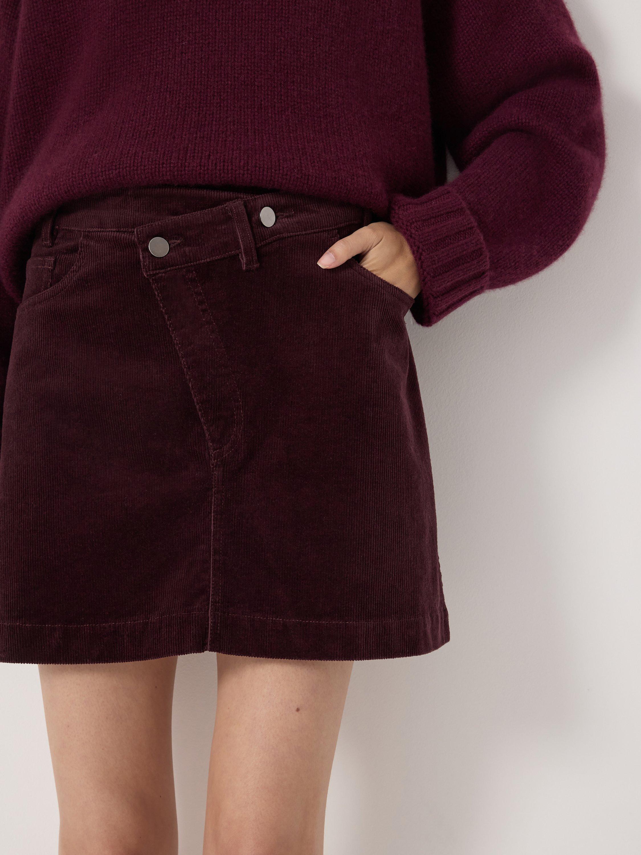 Product image 3 of 5, which shows HUSH Corduroy Mini Skirt, Burgundy Purple, 10
