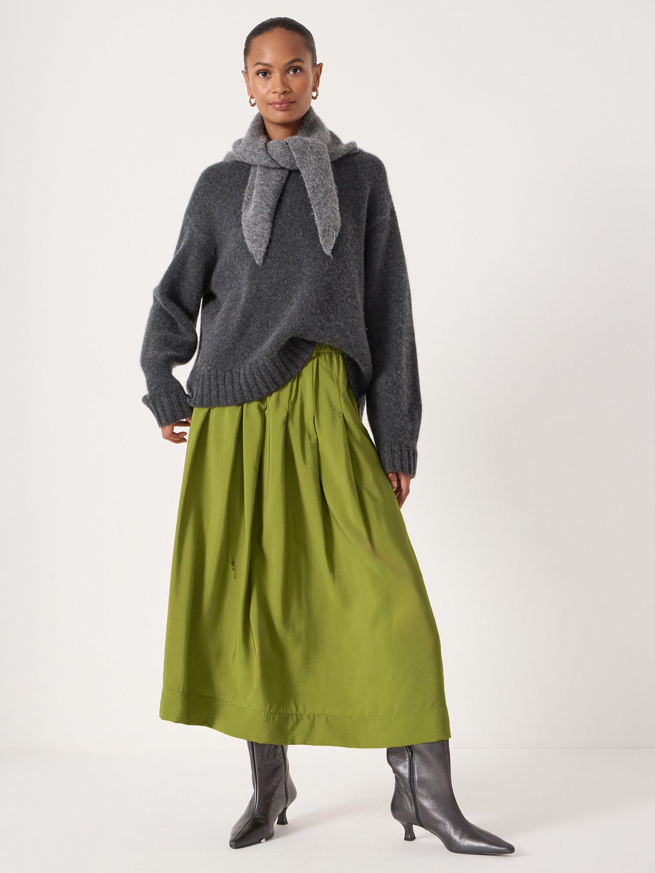 Product image 2 of 4, which shows HUSH Ivy Airflow Pleated Midi Skirt, Olive Green, XXS