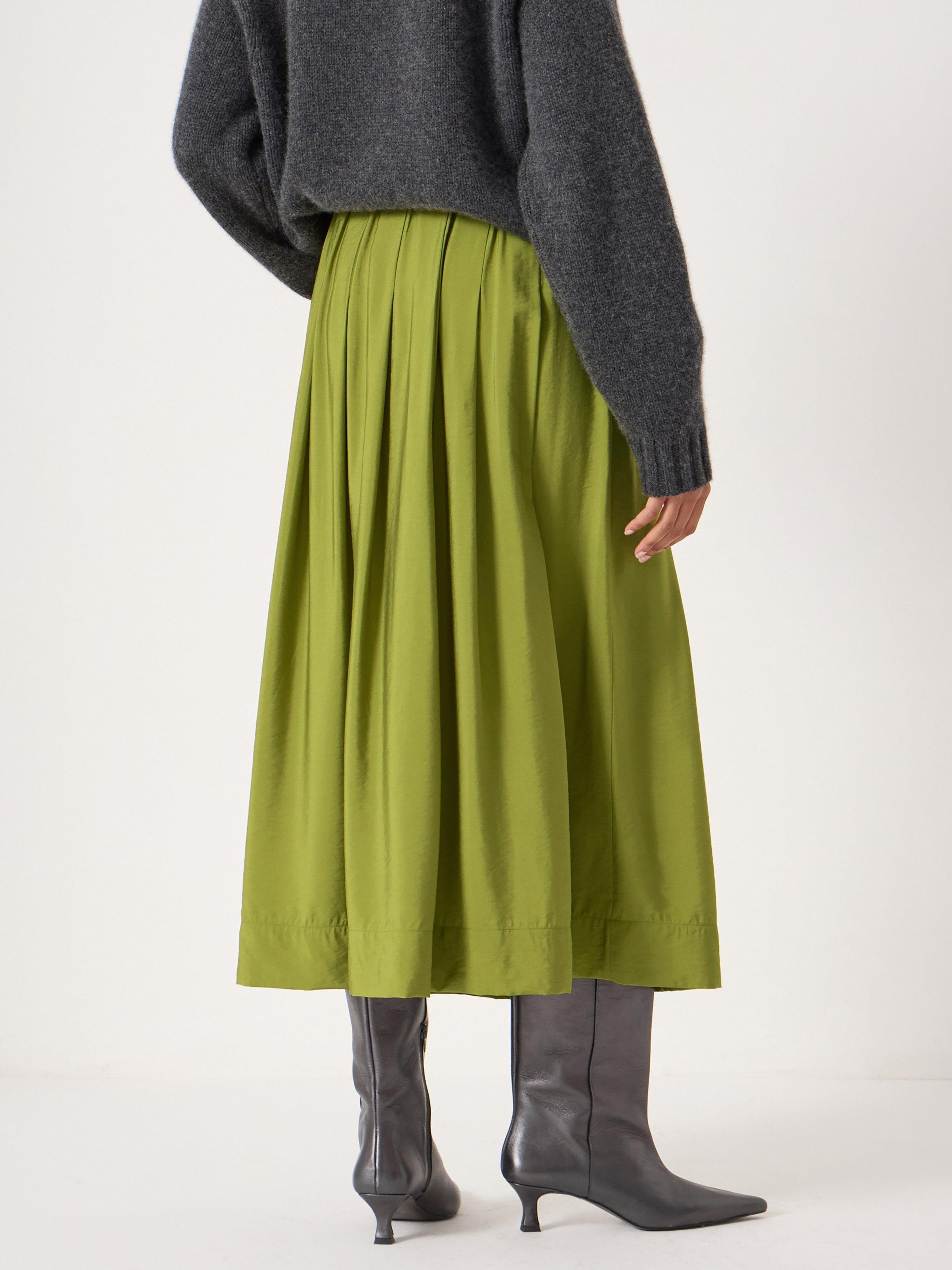 Product image 3 of 4, which shows HUSH Ivy Airflow Pleated Midi Skirt, Olive Green, XXS