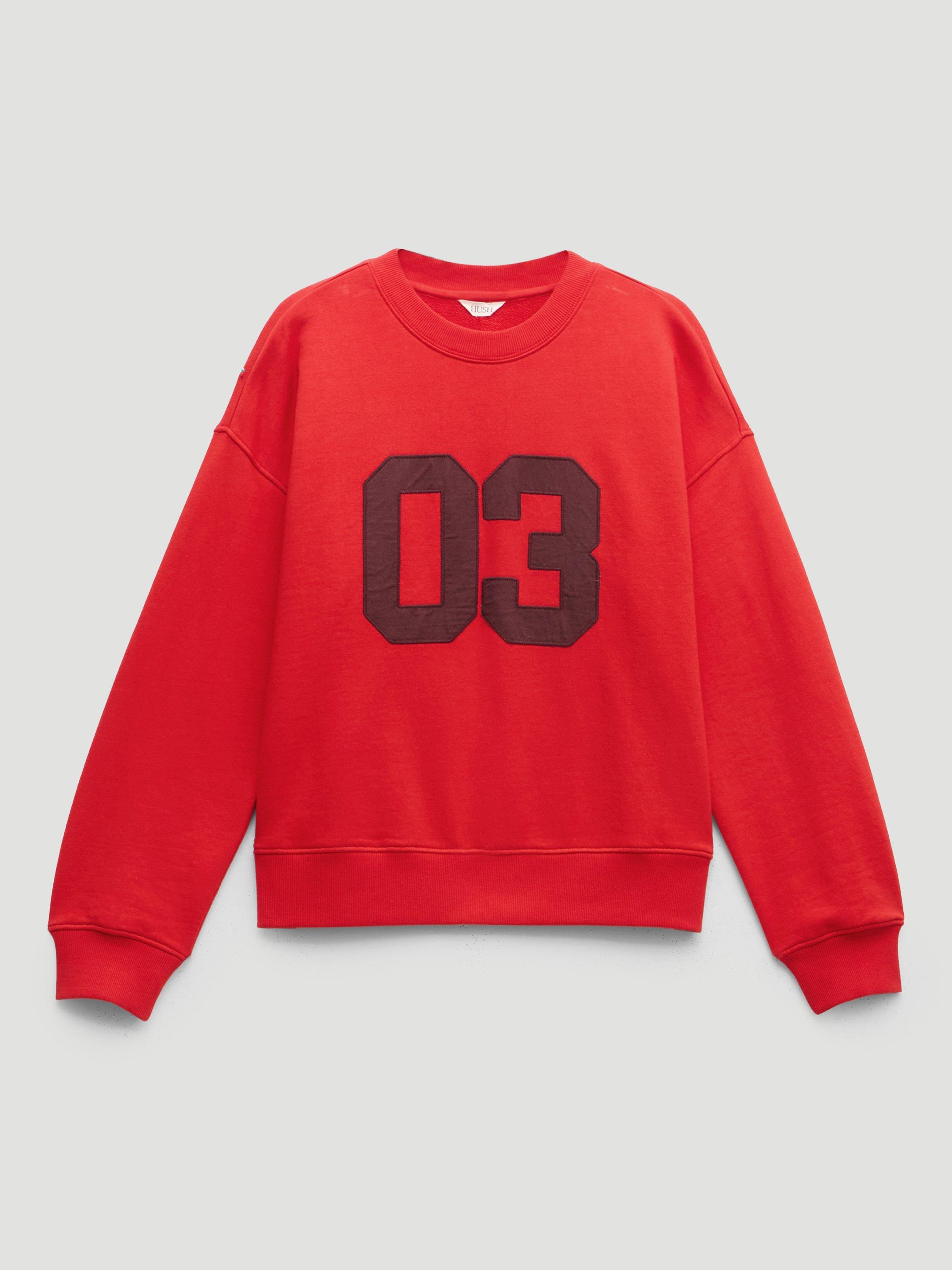 Product image 4 of 5, which shows HUSH Collegiate Cotton Crew Neck Jumper, Bright Red, L