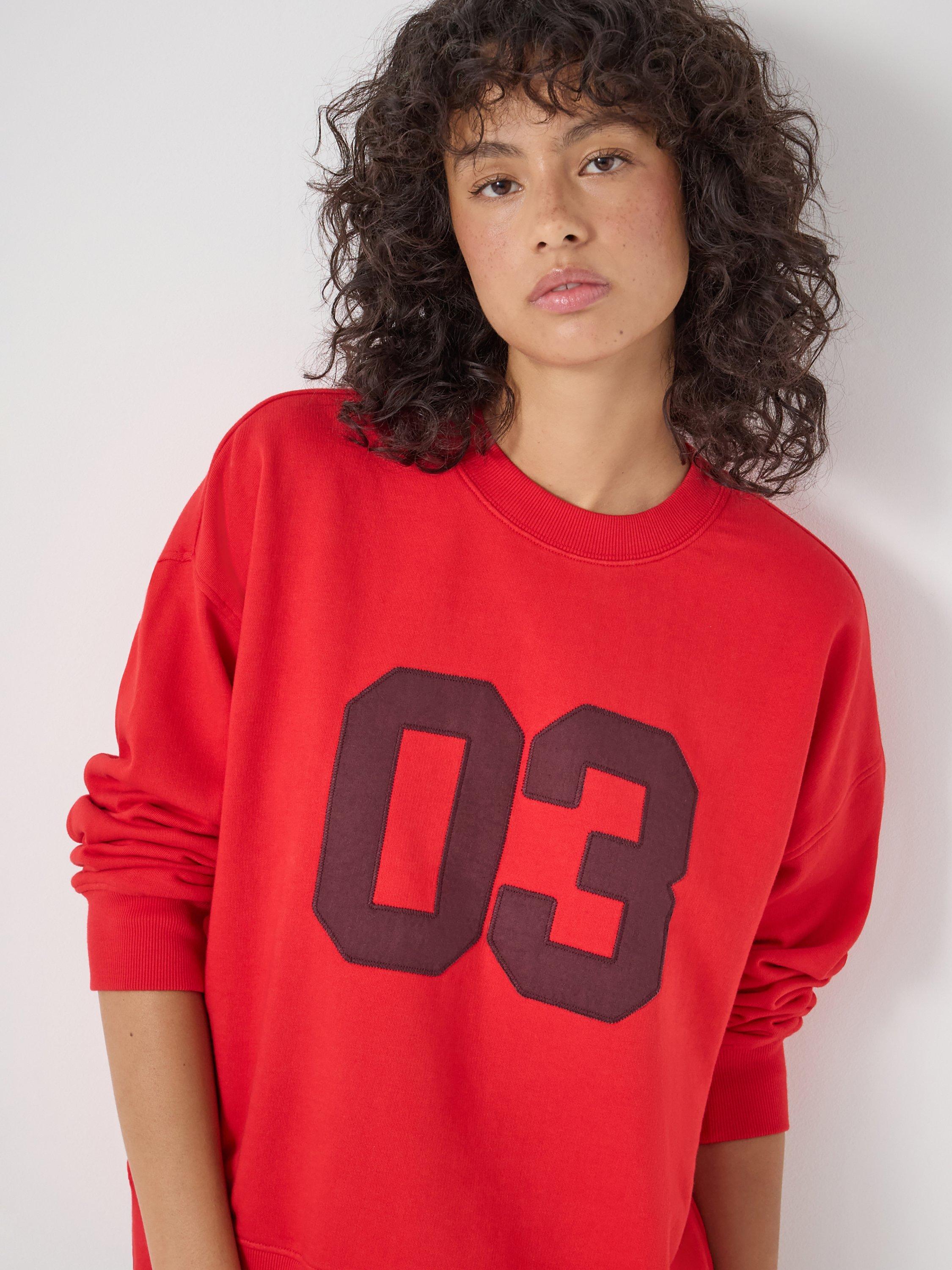 Product image 5 of 5, which shows HUSH Collegiate Cotton Crew Neck Jumper, Bright Red, L