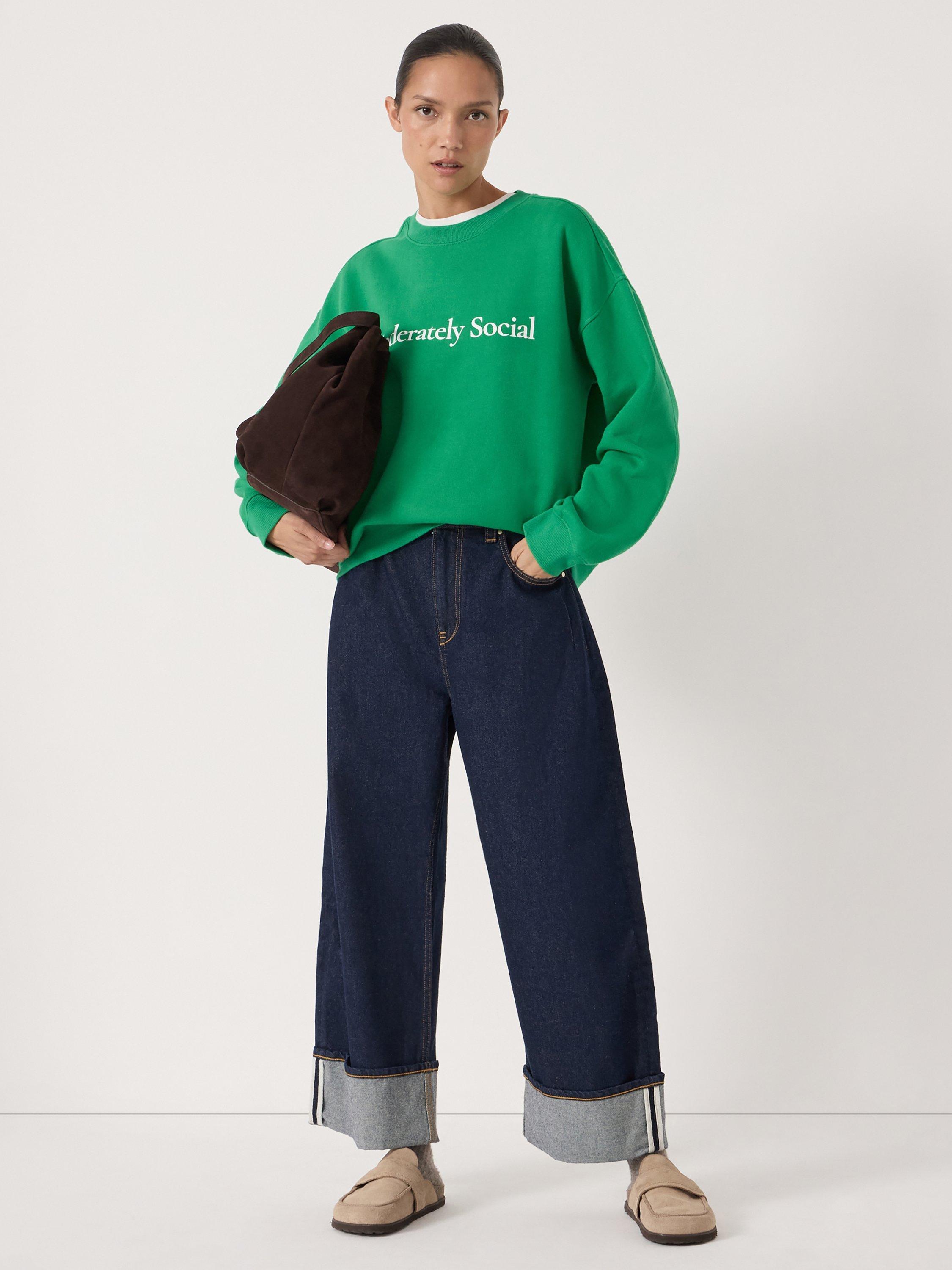 Product image 1 of 4, which shows HUSH Cotton Graphic Crew Neck Jumper, Bright Green, L-XL