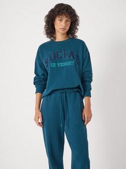 HUSH Cotton Graphic Crew Neck Jumper - view 2, Teal Blue