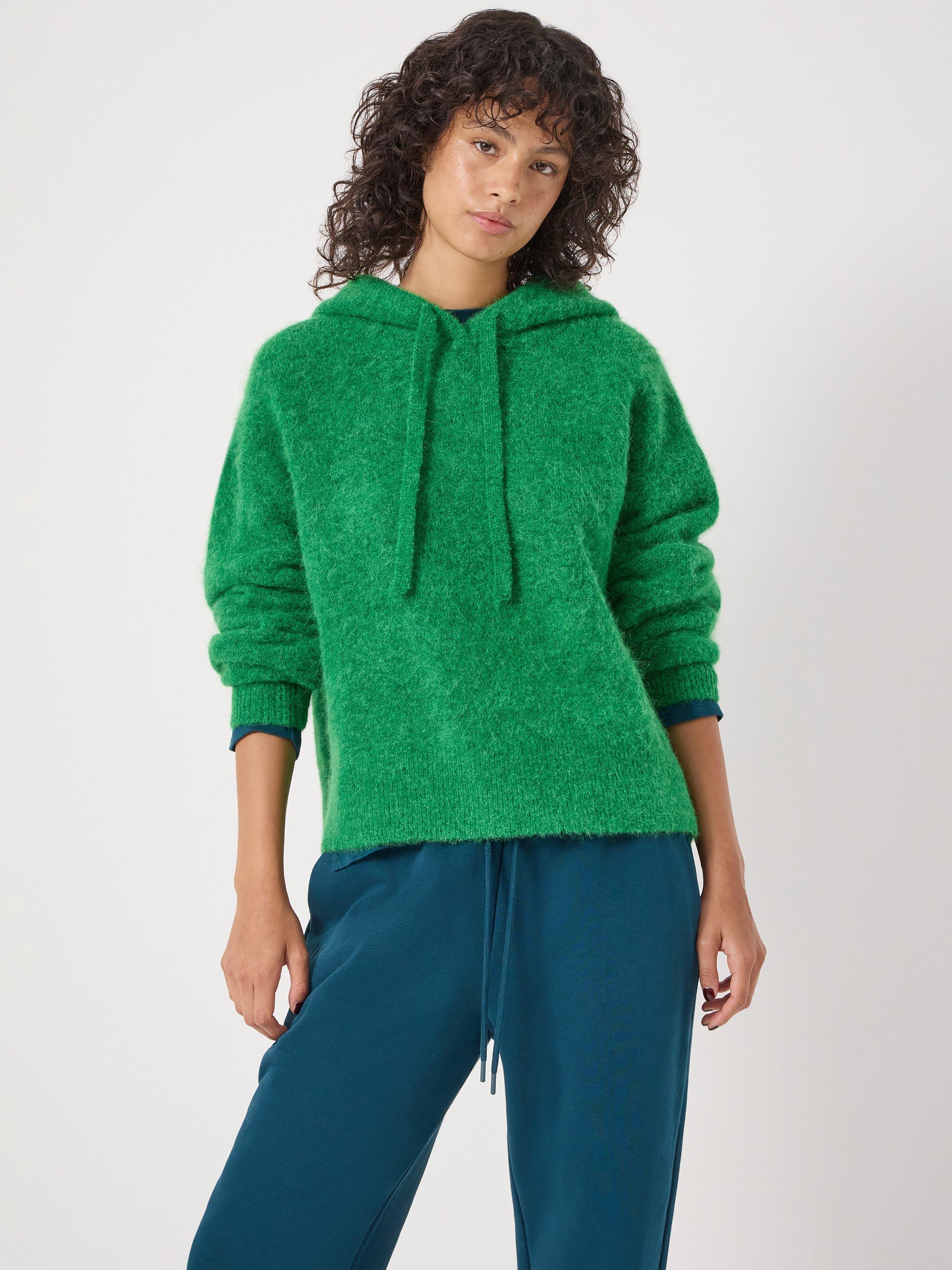 Product image 1 of 6, which shows HUSH Hazel Relaxed Wool Blend Hoodie, Bright Green, L-XL