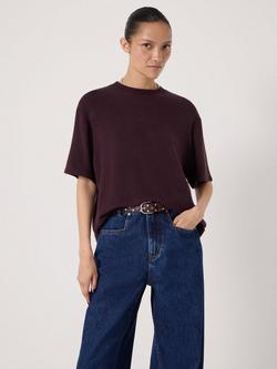 HUSH Elle Textured Short Sleeve Crew Neck T-Shirt - view 2, Plum Purple
