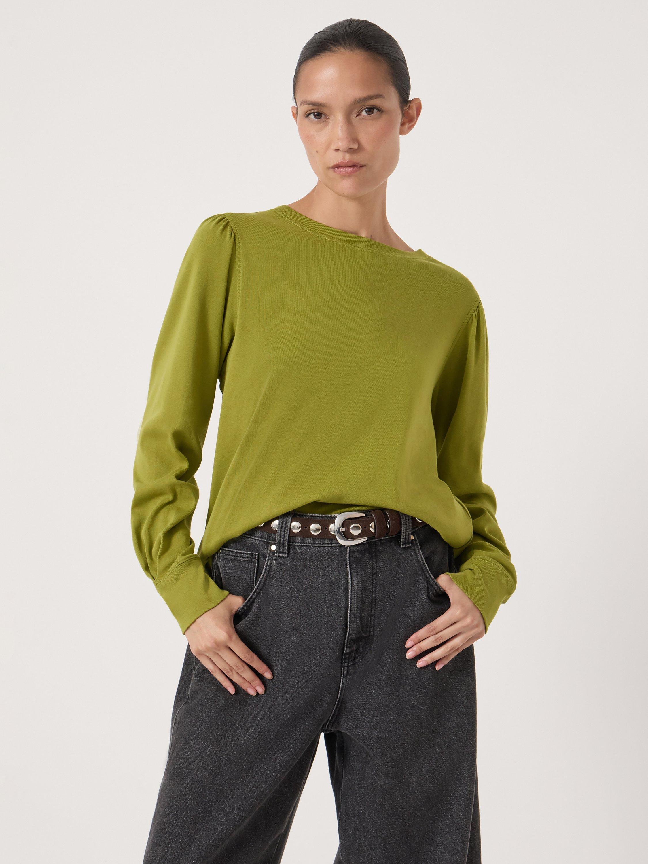 HUSH Emily Boat Neck Puff Sleeve Top, Olive Green