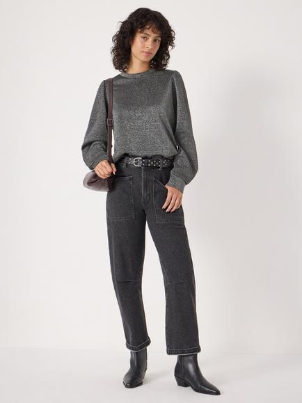 HUSH Emily Sparkle Long Sleeve Top, Gunmetal Grey, Gunmetal Grey