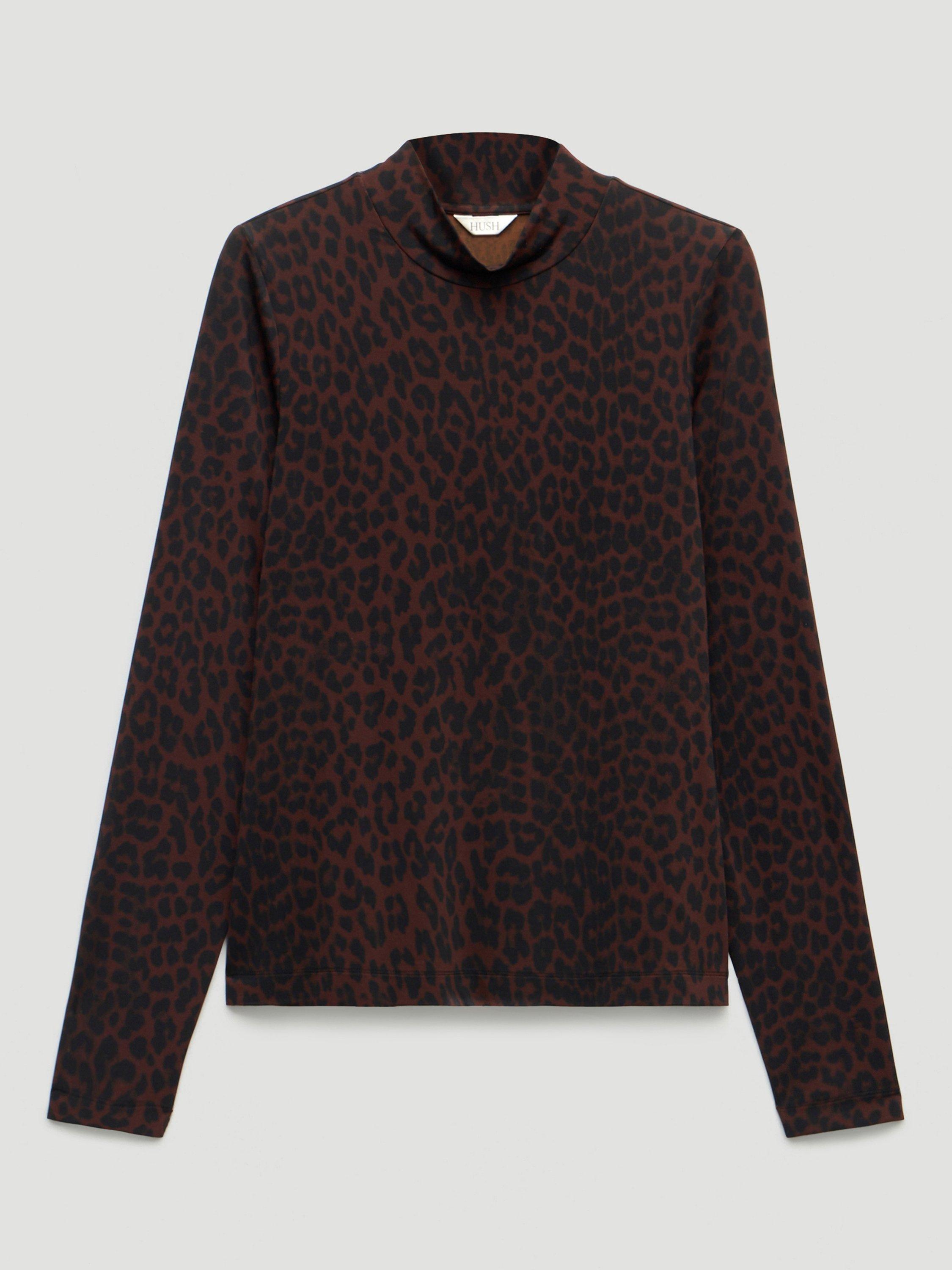 Product image 1 of 1, which shows HUSH Animal Print Long Sleeve Top, Brown, L-XL