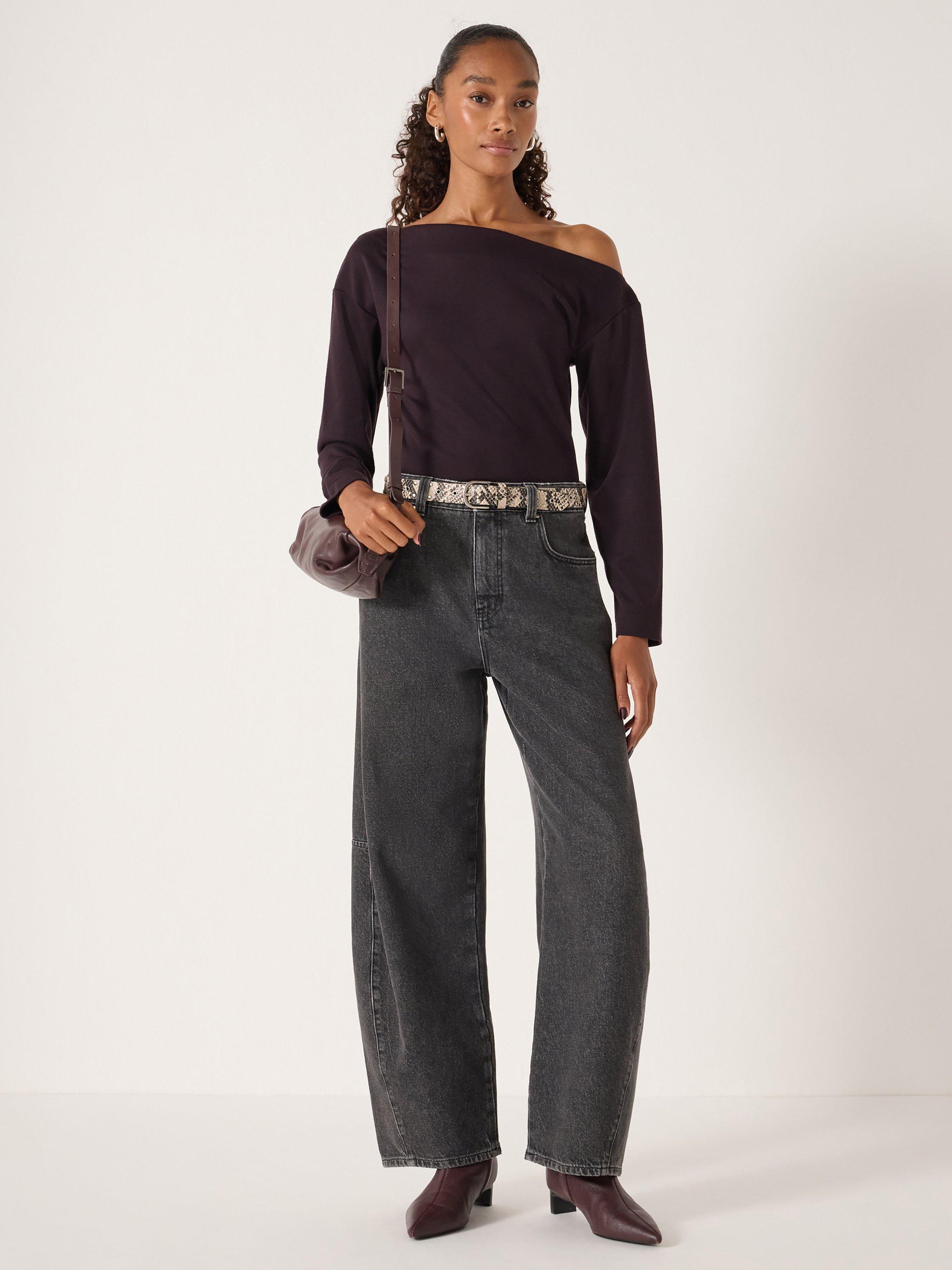 Product image 1 of 4, which shows HUSH Cotton Asymmetric Neck Blouse, Burgundy Purple, L