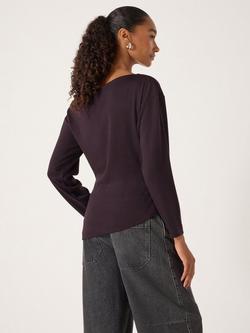 HUSH Cotton Asymmetric Neck Blouse - view 2, Burgundy Purple