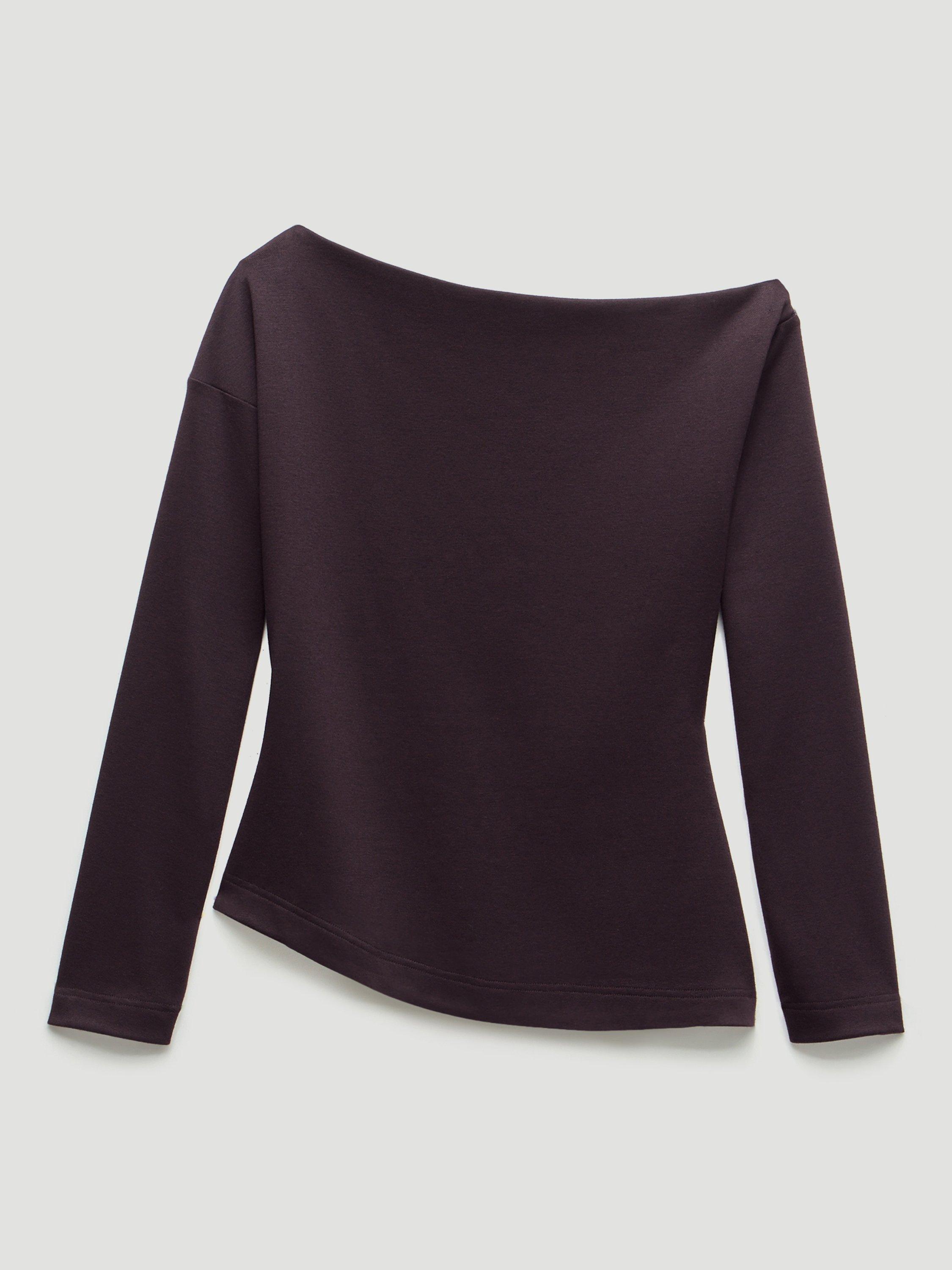 Product image 4 of 4, which shows HUSH Cotton Asymmetric Neck Blouse, Burgundy Purple, L