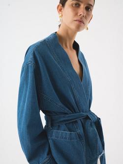 AKYN Anala Wrap Denim Jacket, Mid Wash Blue, Mid Wash Blue