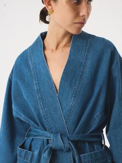 AKYN Anala Wrap Denim Jacket, Mid Wash Blue - view 2, Mid Wash Blue