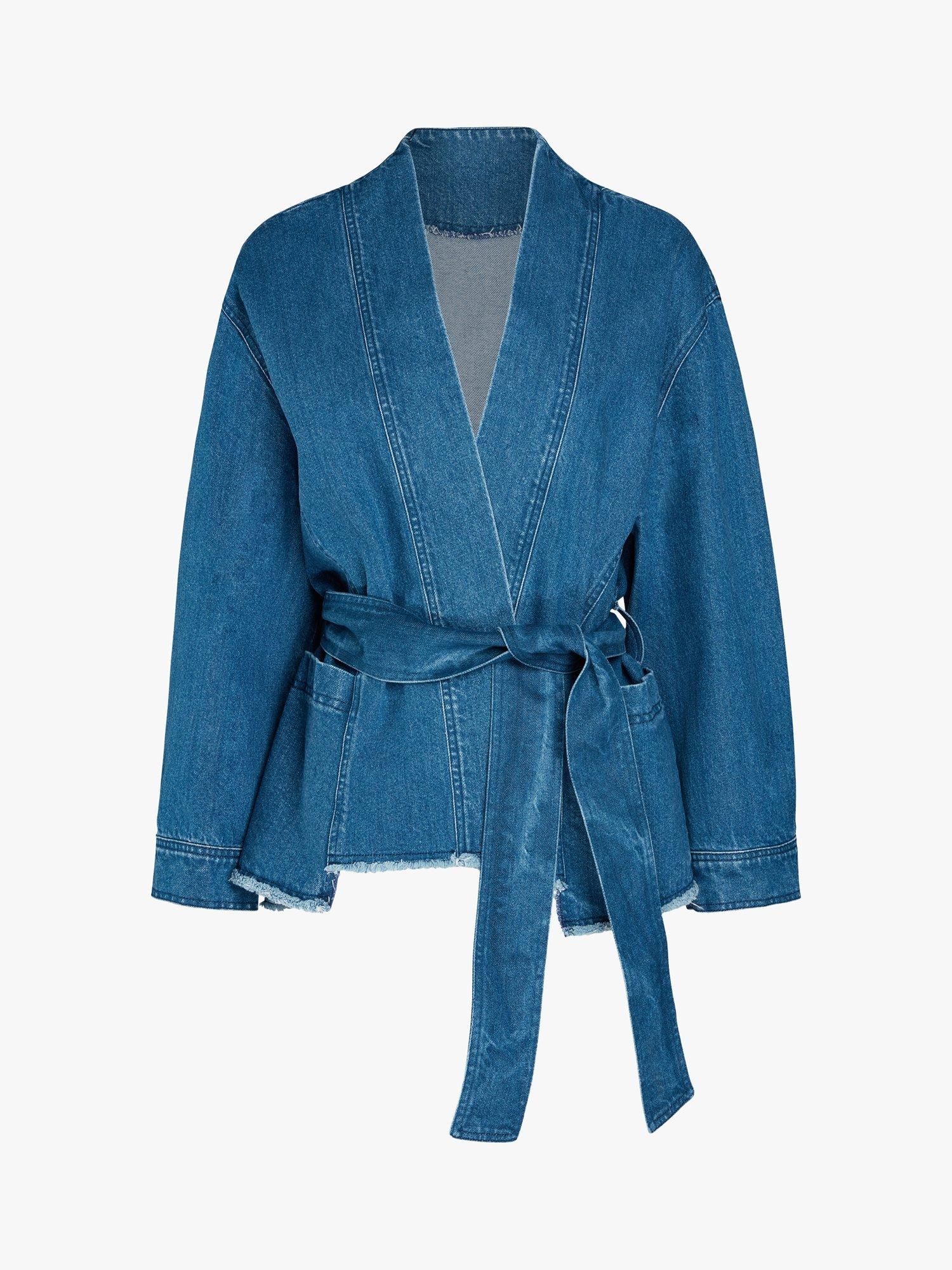 Product image 5 of 5, which shows AKYN Anala Wrap Denim Jacket, Mid Wash Blue, S