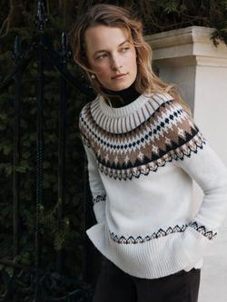 Hobbs Anya Fair Isle Wool Blend Jumper, Ivory/Camel, Ivory/Camel