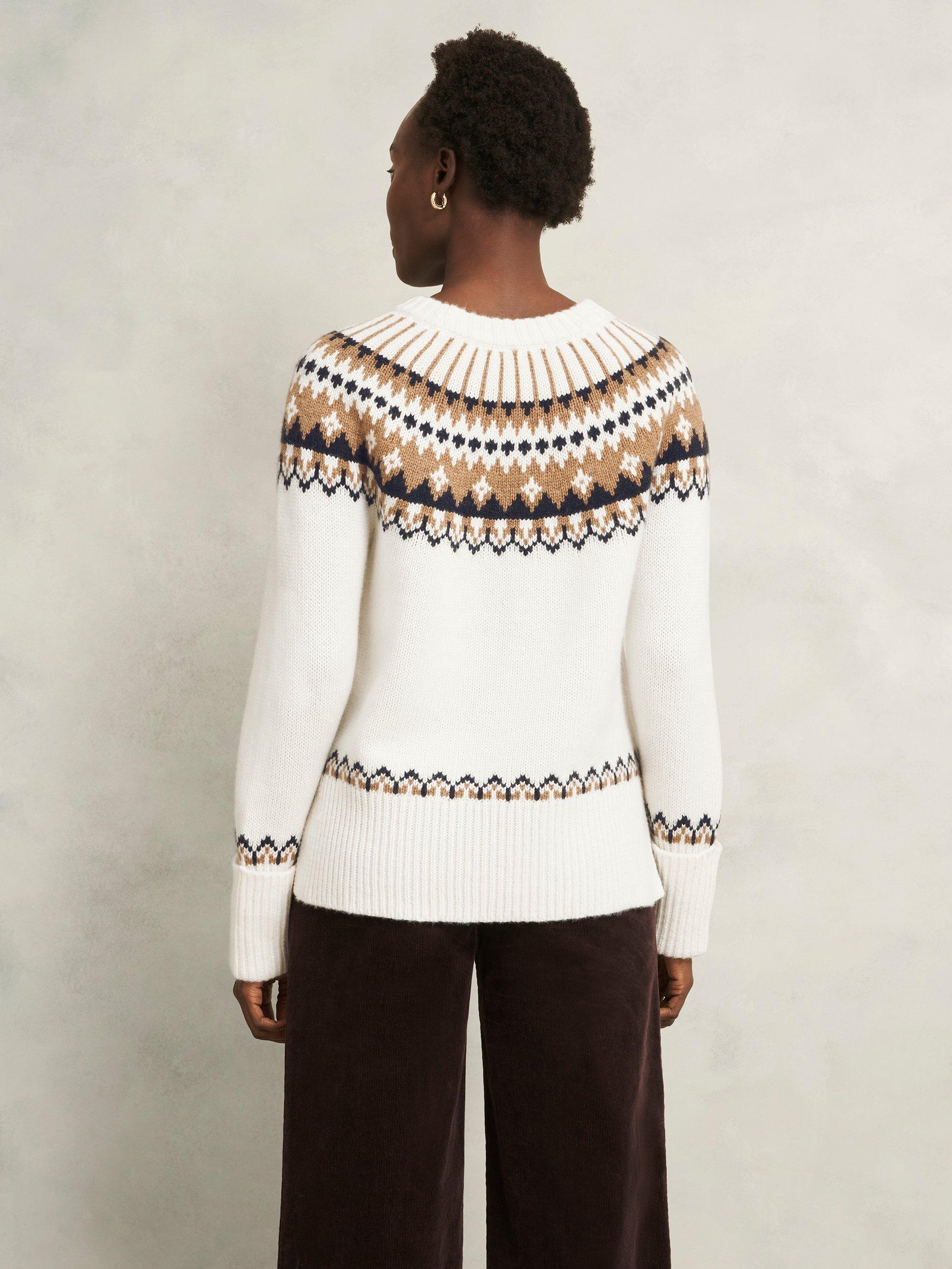 Product image 2 of 6, which shows Hobbs Anya Fair Isle Wool Blend Jumper, Ivory/Camel, S