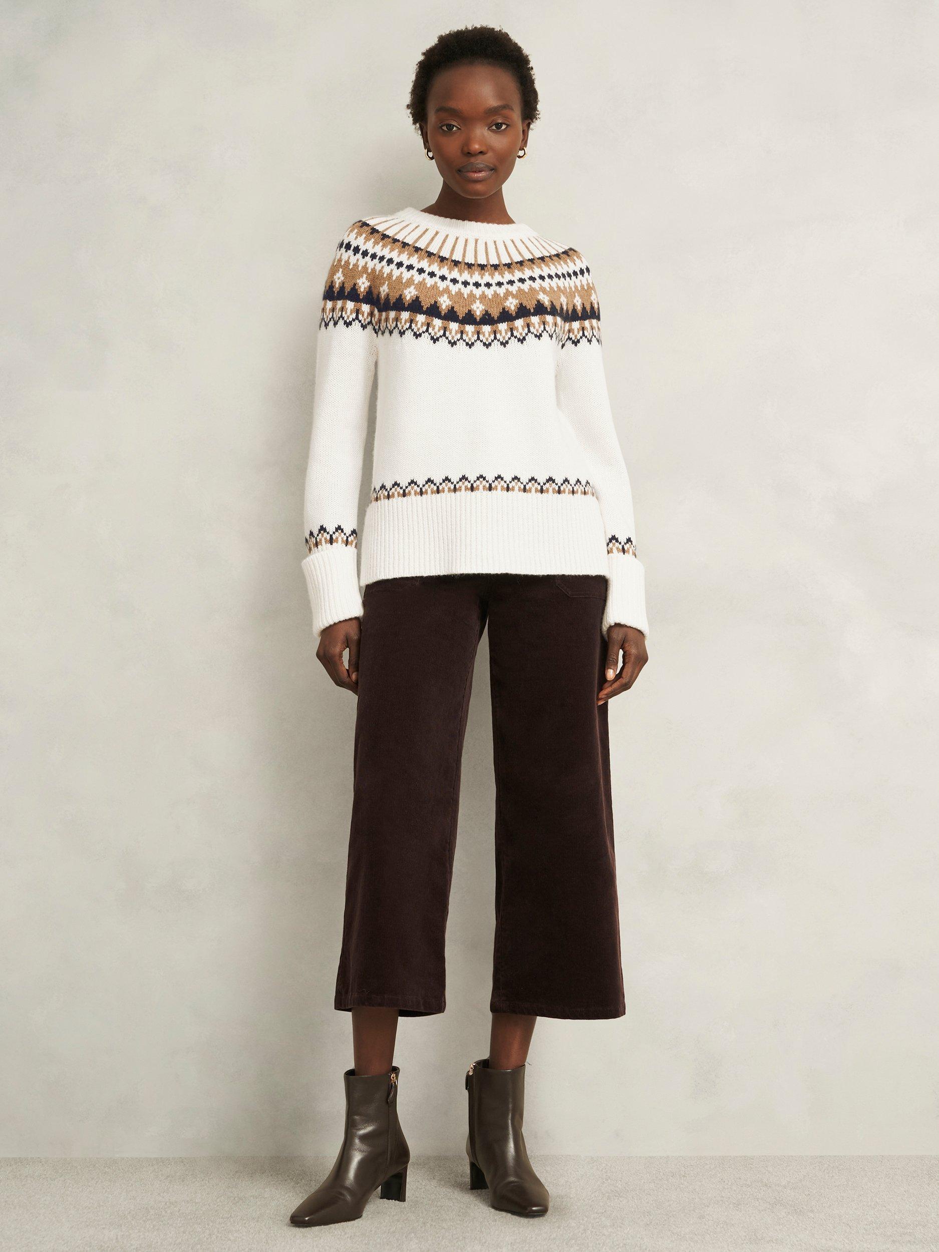Product image 5 of 6, which shows Hobbs Anya Fair Isle Wool Blend Jumper, Ivory/Camel, S